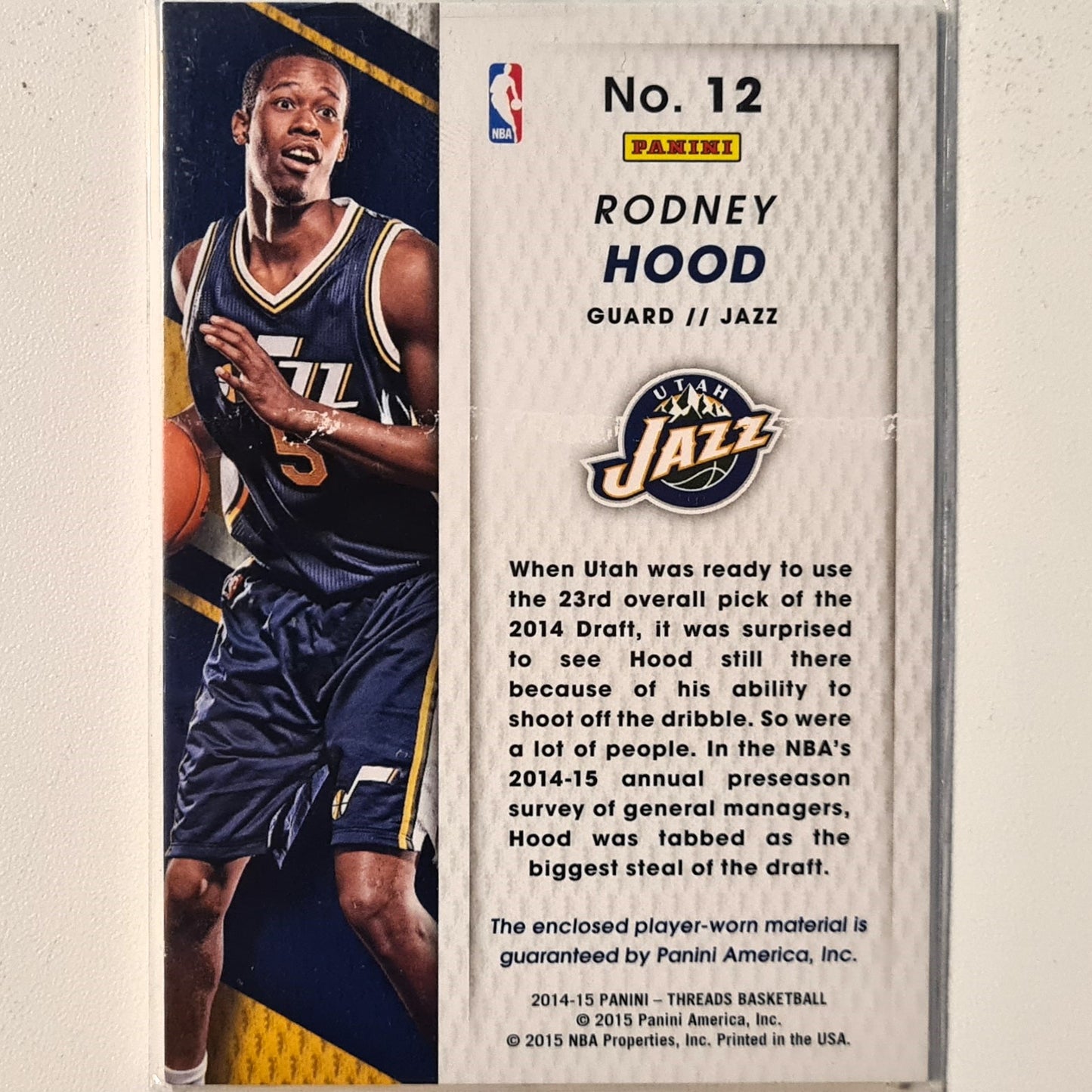 Rodney Hood 2014-15 Panini Threads Rookie RC Patch #12 NBA Basketball Utah Jazz Sleeved