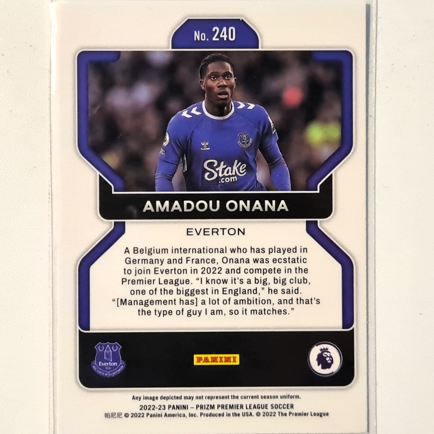 Amadou Onana 2022-23 Panini Prizm Rookie RC #91 Soccer football Everton Mint sleeved