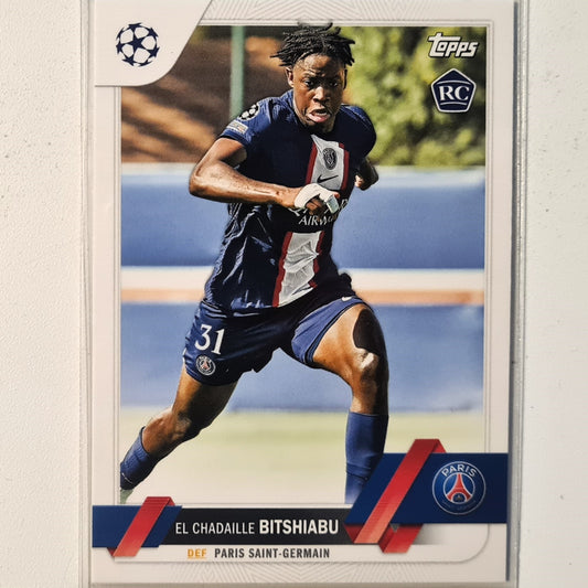 El Chadaille Bitshiabu 2023 Topps Champions League Rookie RC #61 Soccer football Paris Saint-Germain Mint sleeved