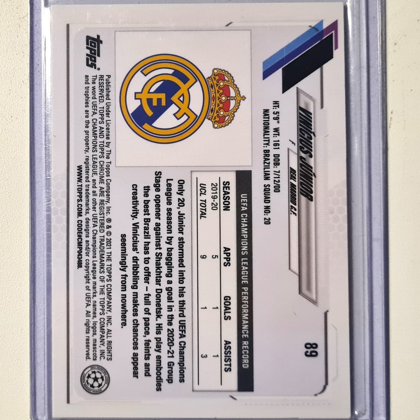 Vinicius 2022 Topps Chrome Champions League Diamond refractor #89 Soccer football Real Madrid excellent/mint sleeved