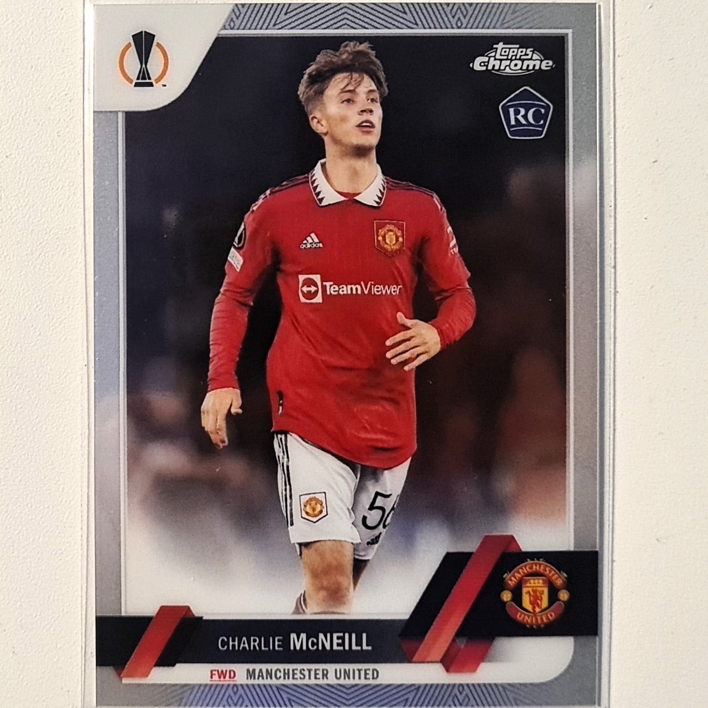 Charlie McNeill 2023 Topps Chrome Europa League Rookie RC #85 Soccer football Manchester United Excellent/mint sleeved