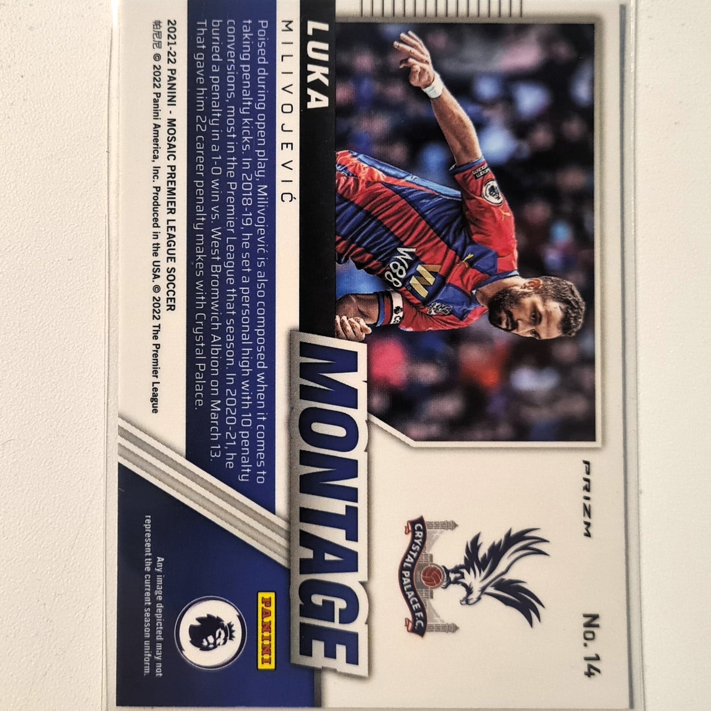 Luka Milivojevic 2021-22 Panini Mosaic Prizm Montage #14 Soccer Football Crystal Palace excellent Sleeved