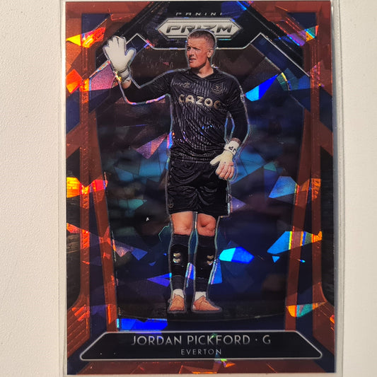 Jordan Pickford 2020-21 Panini Prizm premier league soccer red/blue cracked ice #106 Football Everton excellent Sleeved