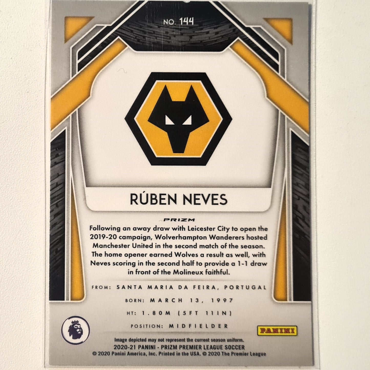 Ruben Neves 2020-21 Panini Prizm premier league soccer pink cracked ice #144 Football Wolverhampton Wanderers excellent Sleeved