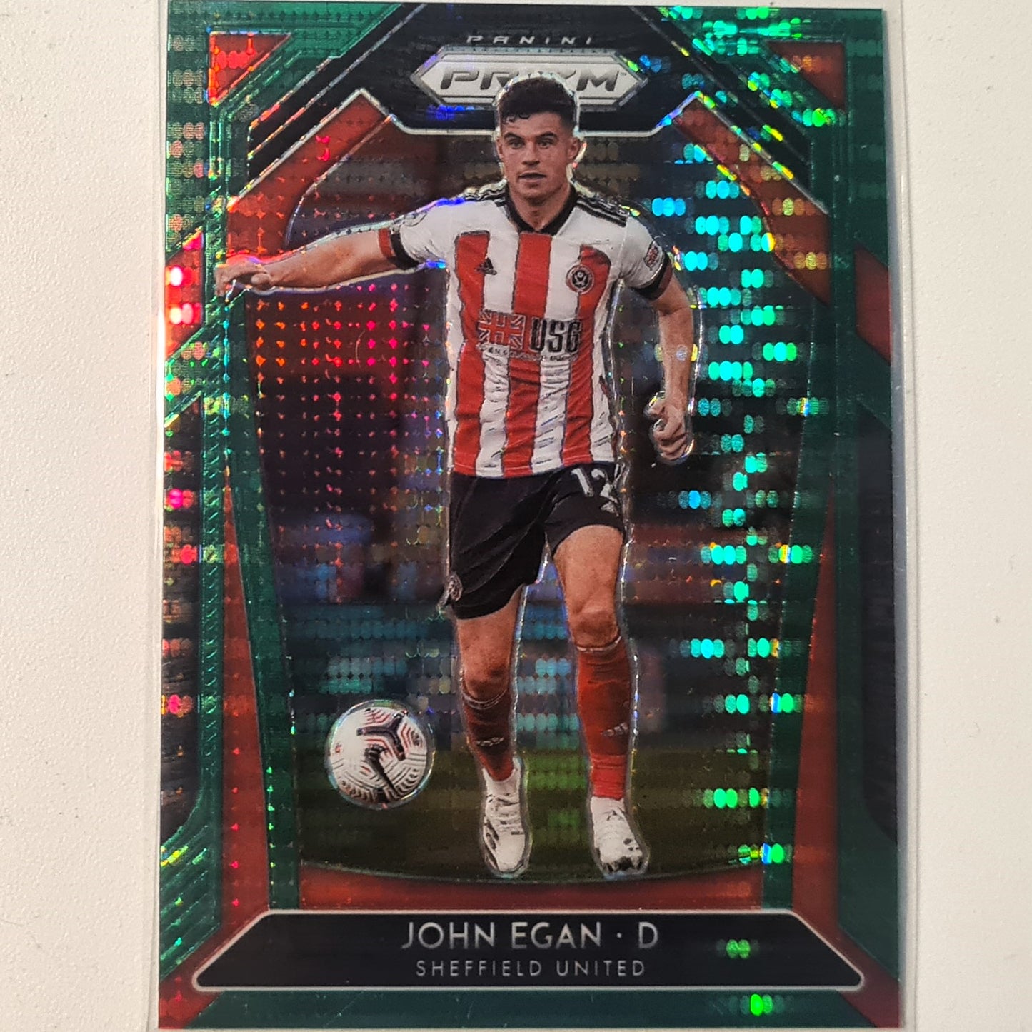 John Eagan 2020-21 Panini Prizm green holo #21 Football Sheffield United excellent Sleeved