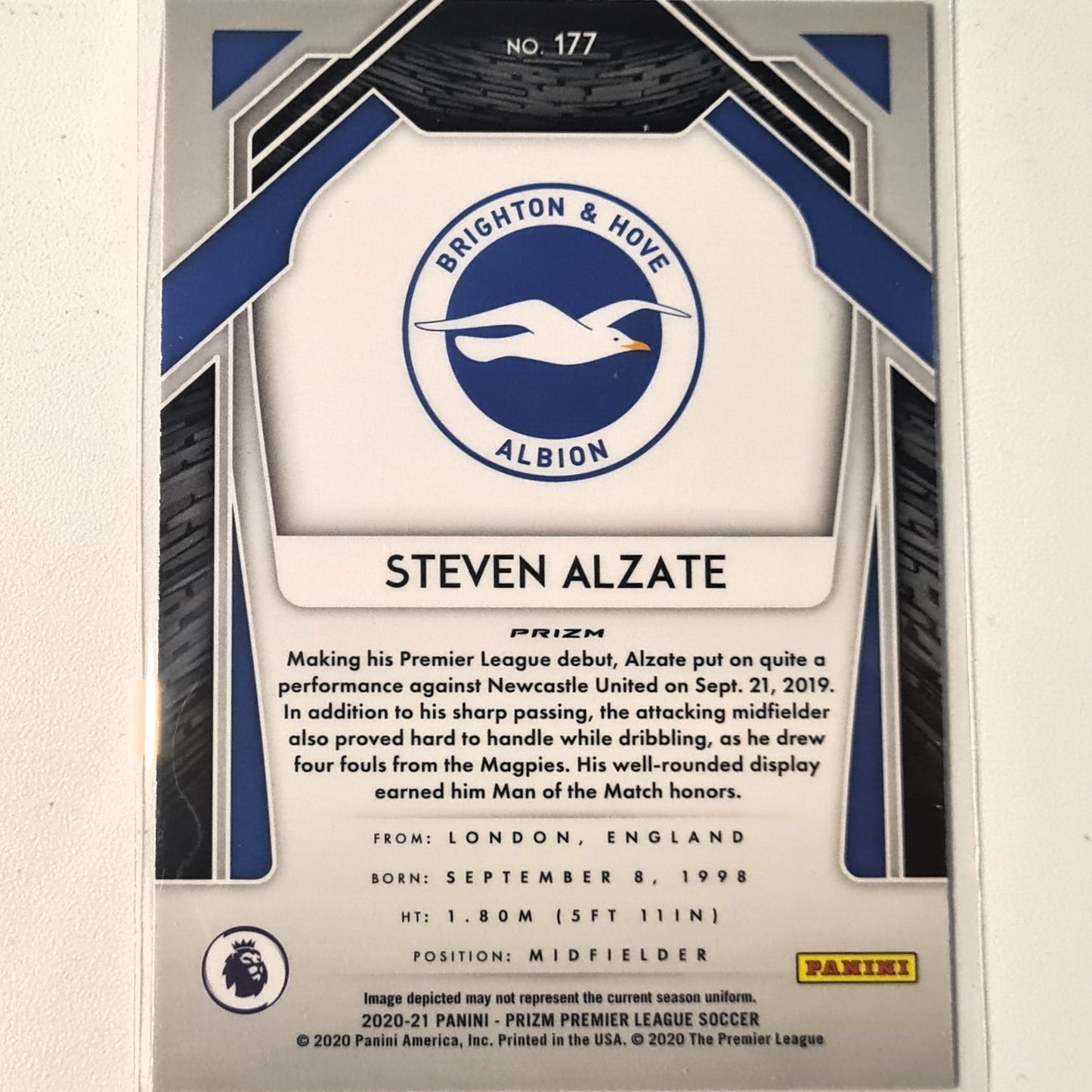 Steven Alzate 2020-21 Panini Prizm pink cracked ice rookie rc #177 Football Brighton & Hove excellent Sleeved