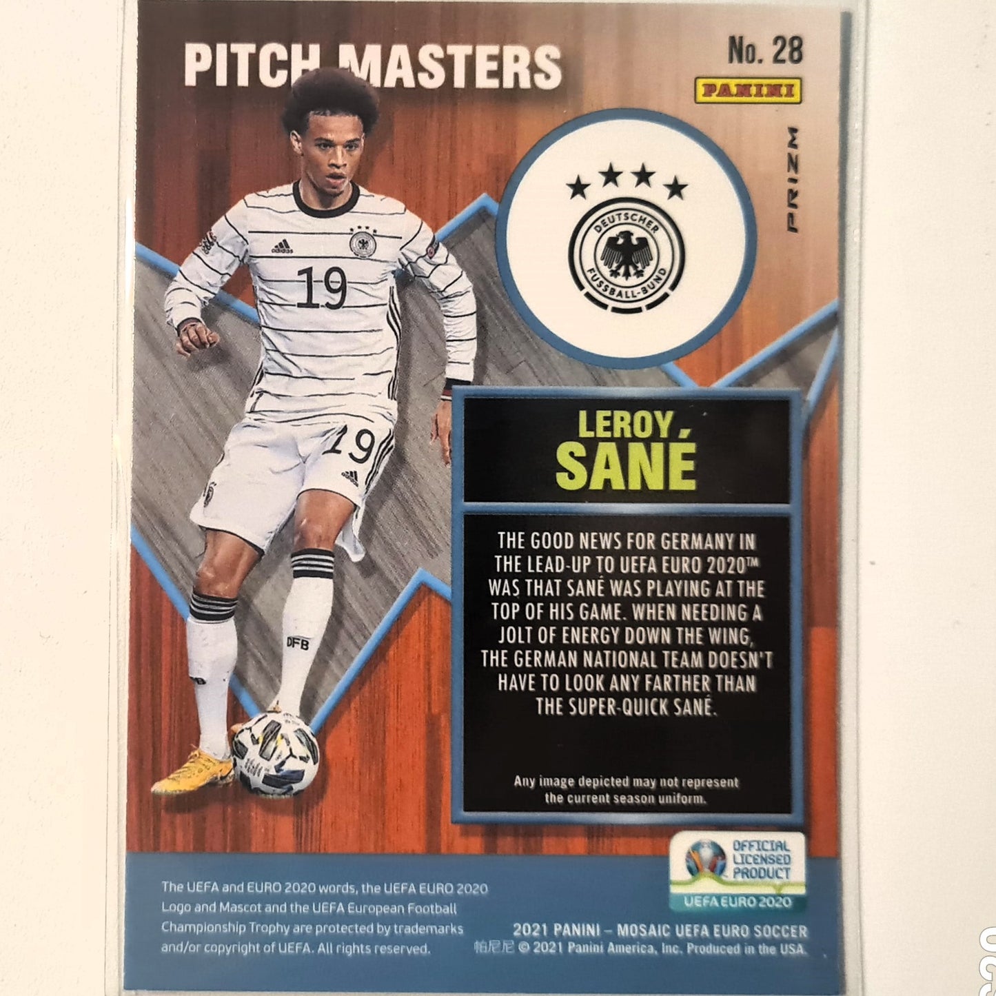 Leroy Sane 2021 Panini Mosaic Uefa Euro Soccer pitch masters prizm #28 Football Germany excellent/mint Sleeved