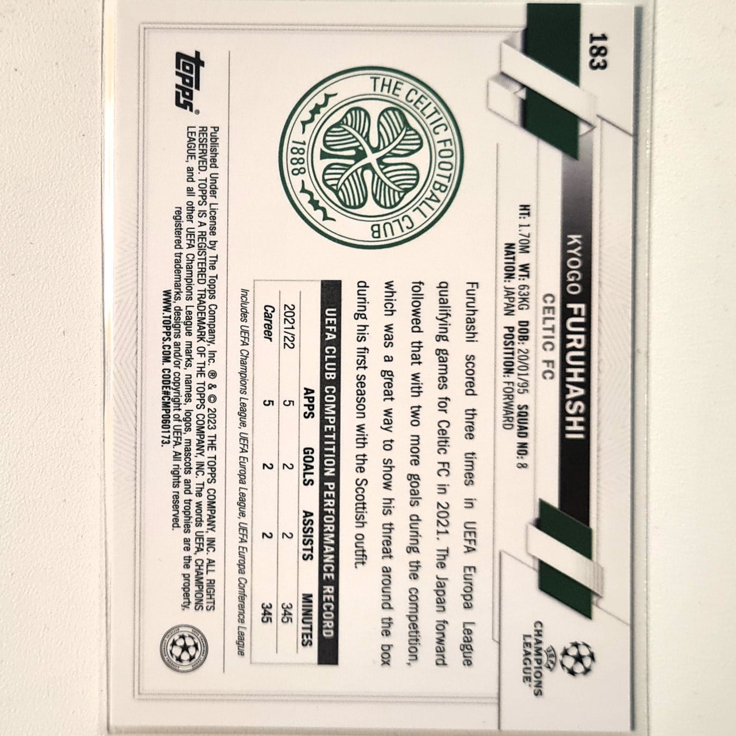 Kyogo Furuhashi 2023 Topps Chrome Champions league #183 Soccer Football Celtic excellent/mint Sleeved