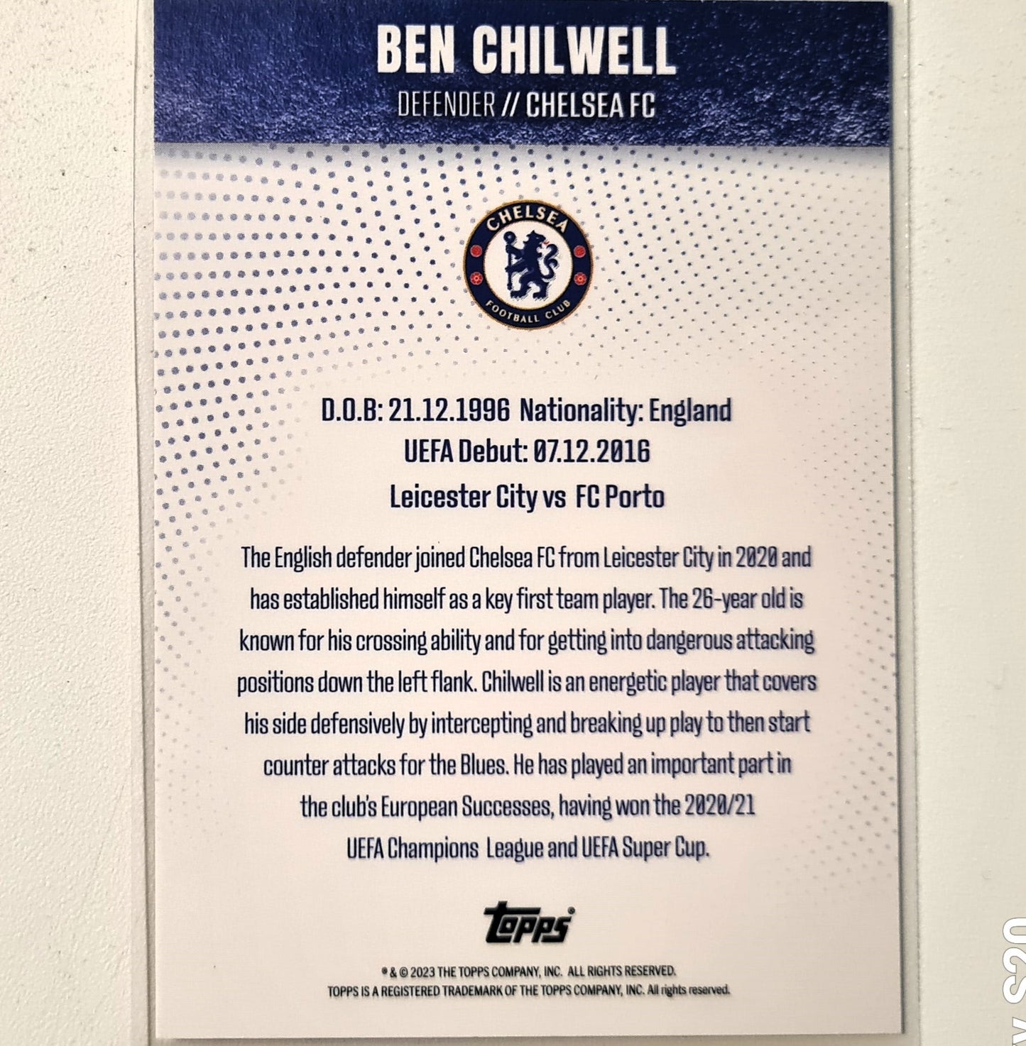 Ben Chilwell 2023 Topps Chelsea team set Football Chelsea excellent Sleeved