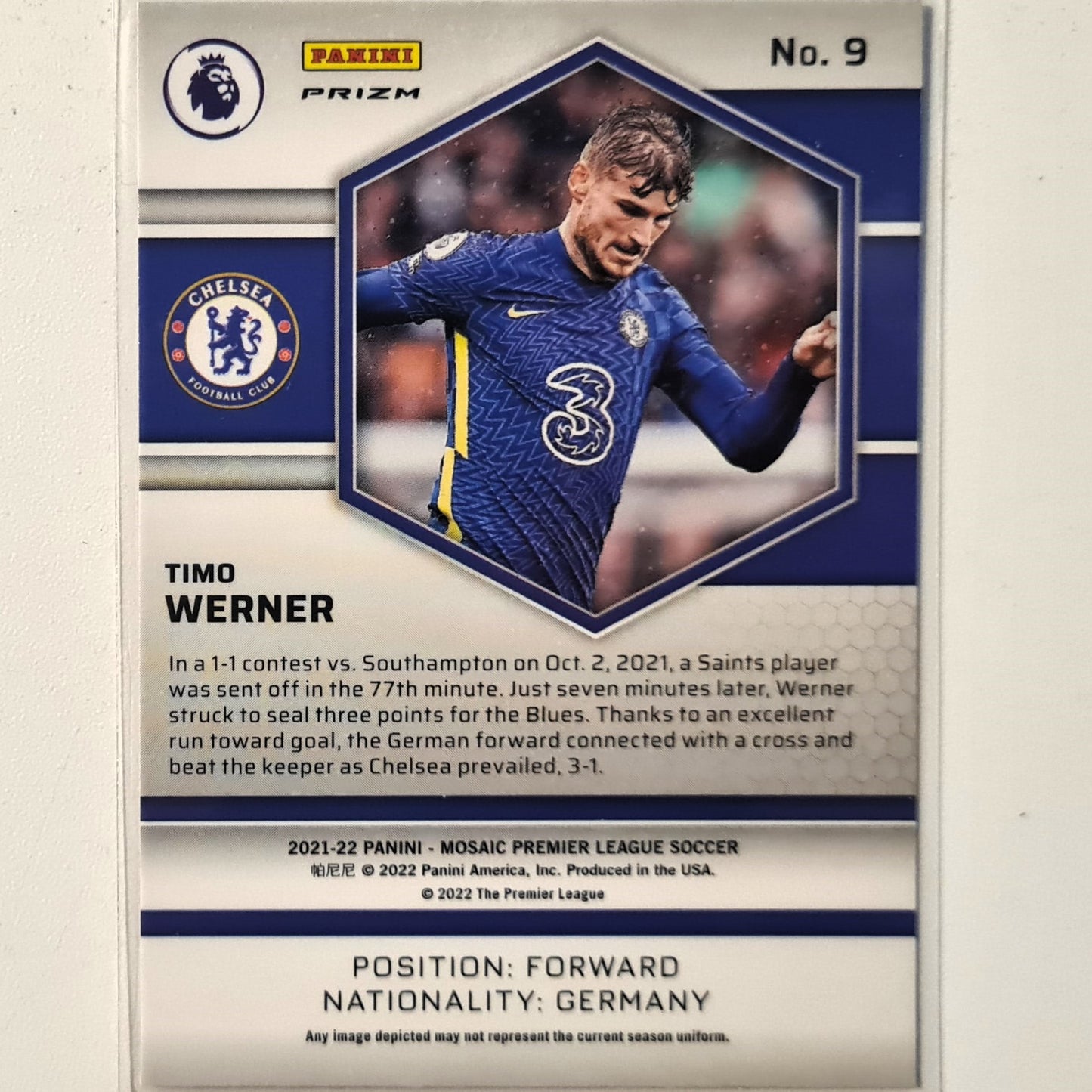 Timo Werner 2021-22 Panini Mosaic premier league red prizm holo #9 Soccer Football Chelsea excellent/mint Sleeved