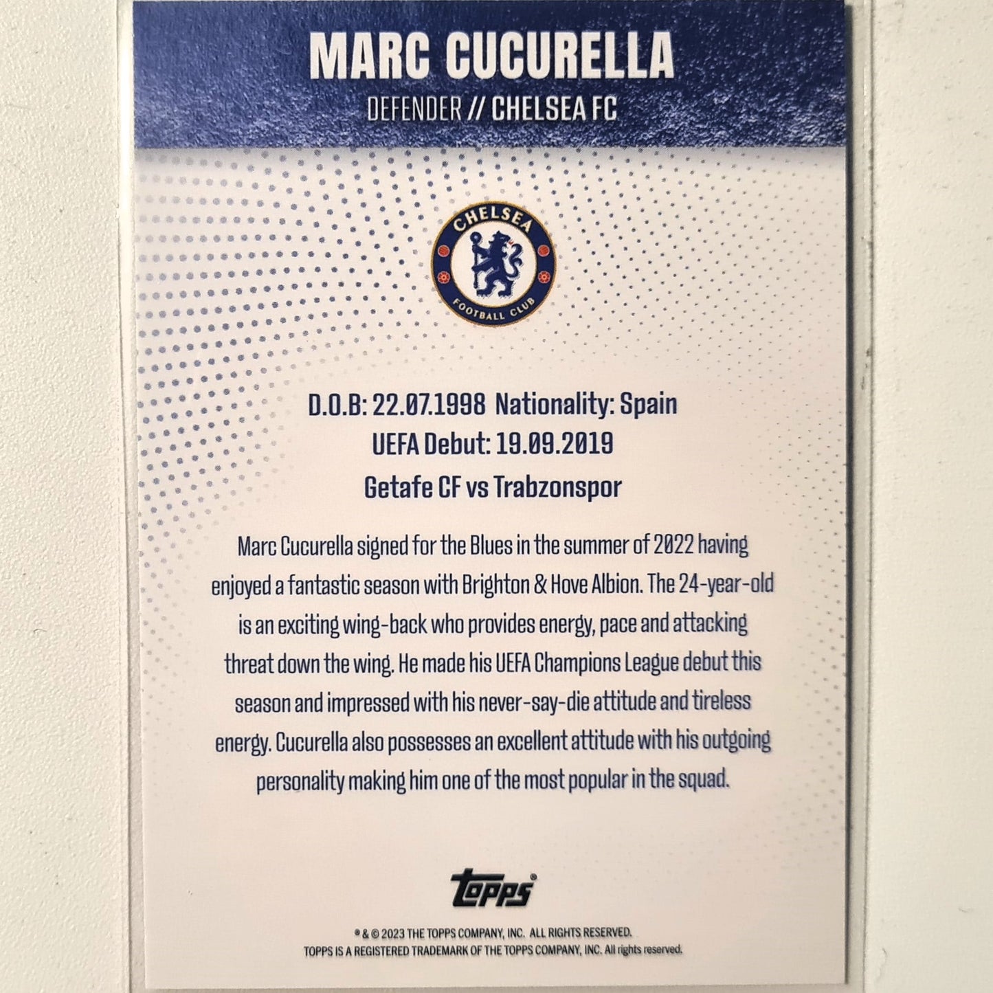 Marc Cucurella 2023 Topps Chelsea curated team set Soccer Football Chelsea excellent/mint Sleeved