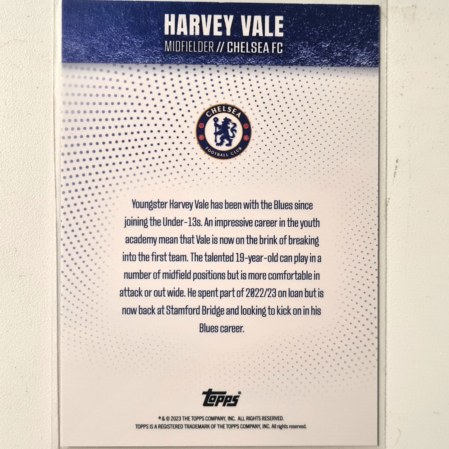 Harvey Vale 2023 Topps Chelsea curated team set young blues  Soccer Football Chelsea excellent/mint Sleeved