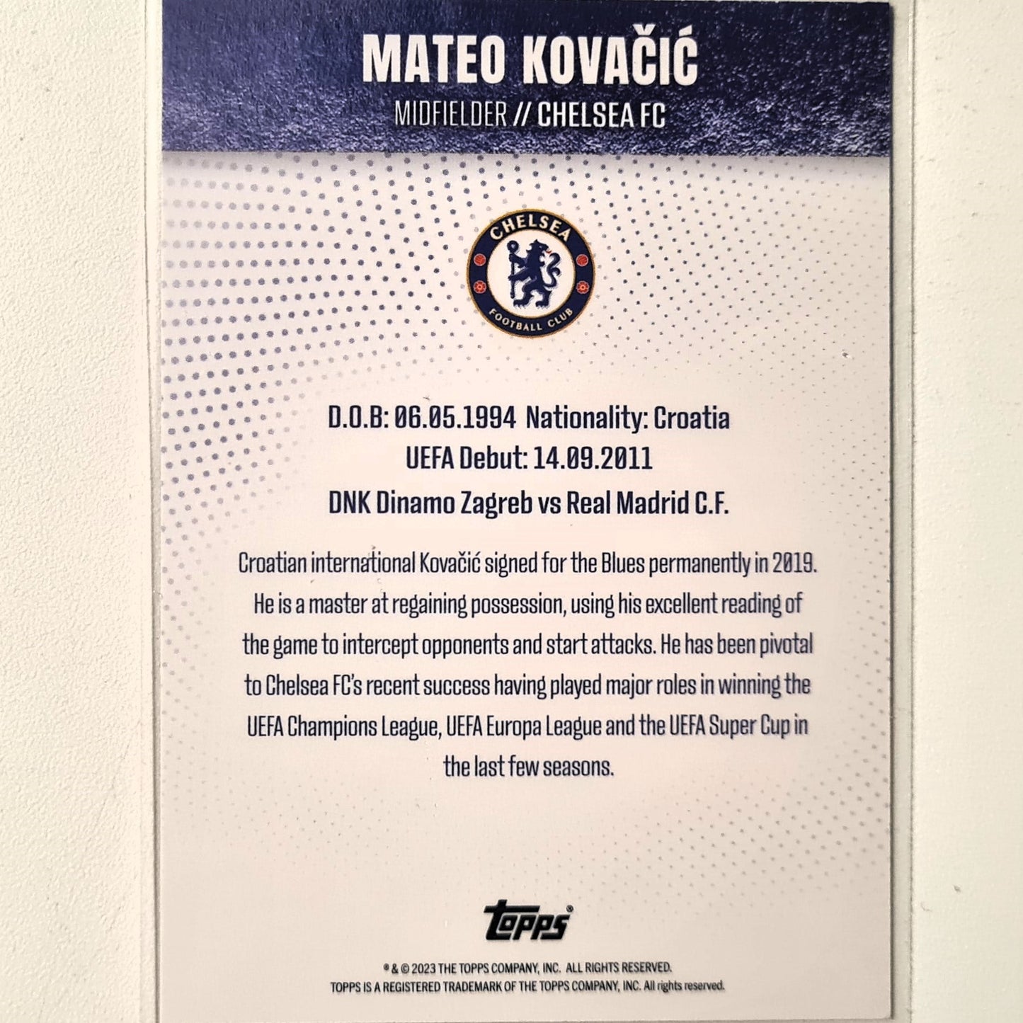 Mateo Kovacic 2023 Topps Chelsea curated team set  Soccer Football Chelsea excellent/mint Sleeved