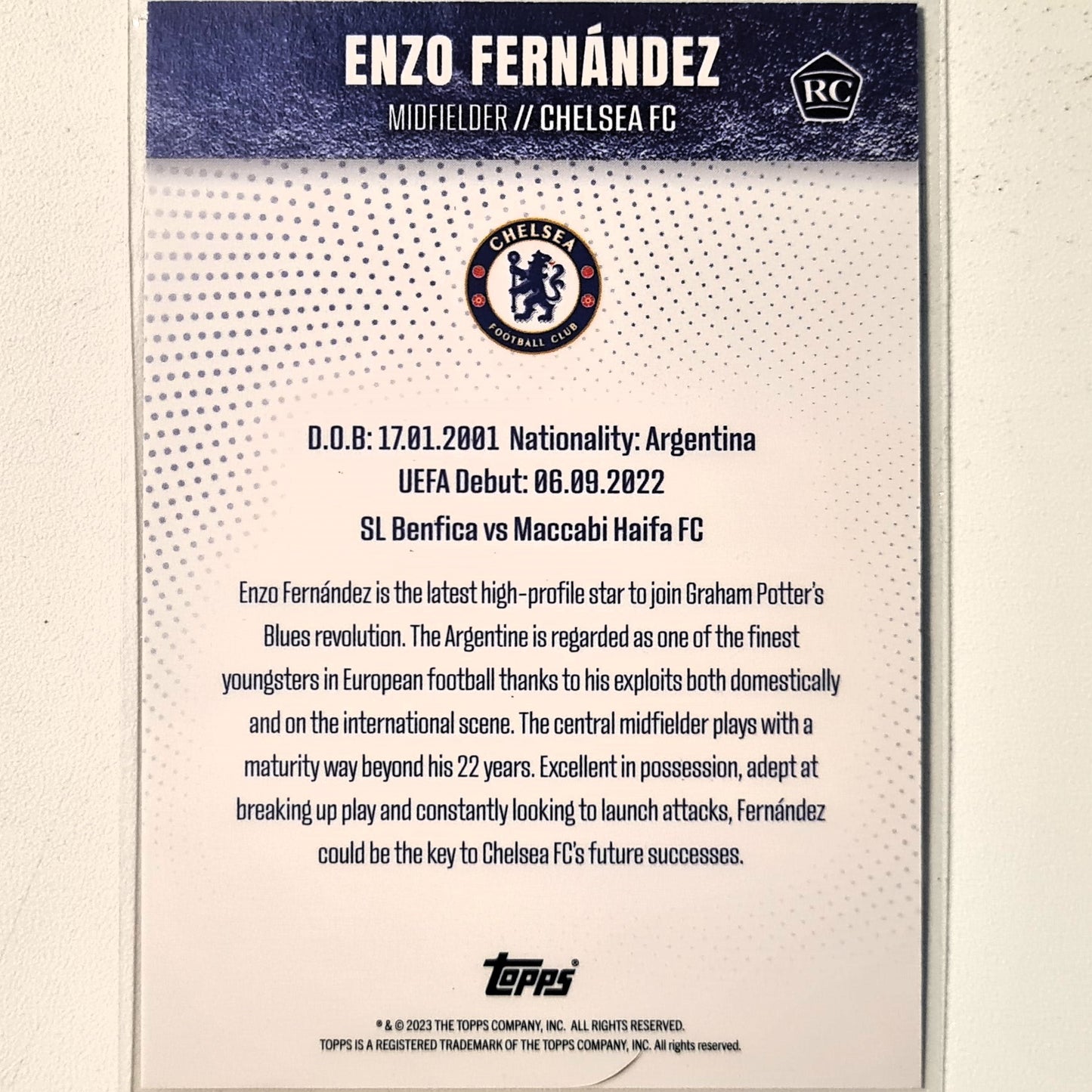 Enzo Fernandez Rookie RC 2023 Topps Chelsea team set Football Chelsea excellent Sleeved