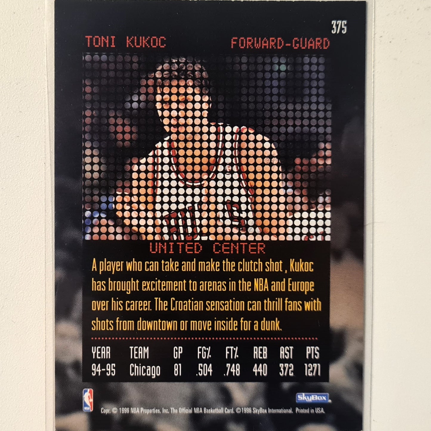 Toni Kukoc 1996 Skybox NBA Hoops Rock the House #375 NBA Basketball Chicago Bulls good Sleeved