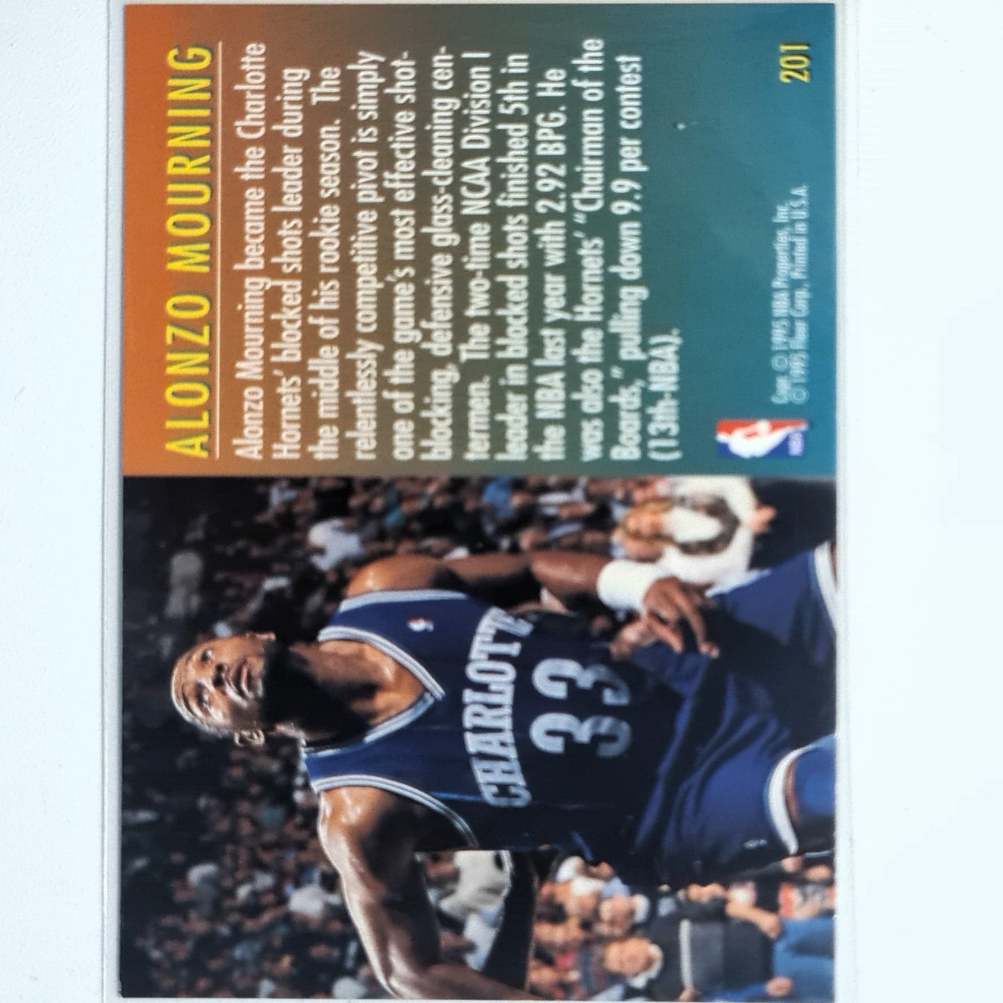 Alonzo Mourning 1995 Fleer 95-96 Total D #201 NBA Basketball Charlotte Hornets Good Sleeved