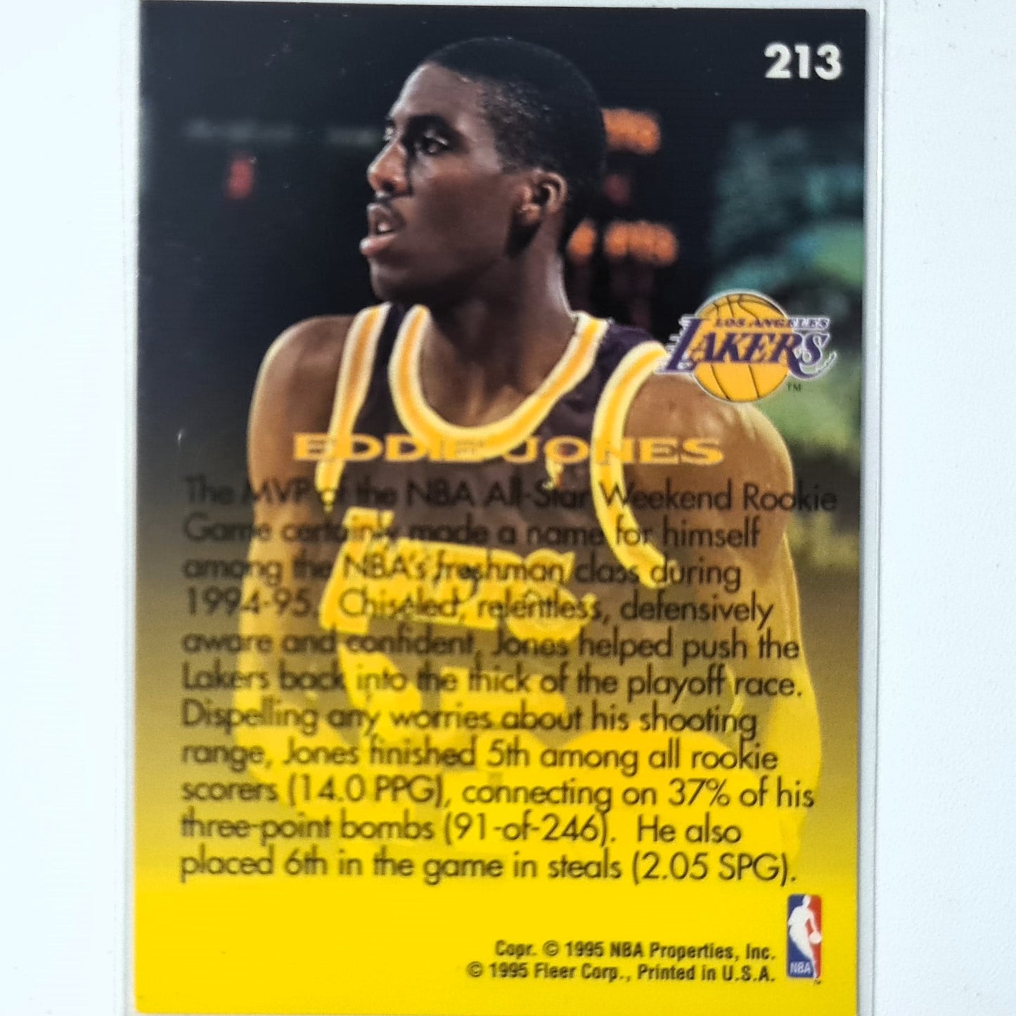 Eddie Jones 1995 Fleer 95-96 Rookie Sensation RC #213 NBA Basketball LA Lakers Excellent Sleeved