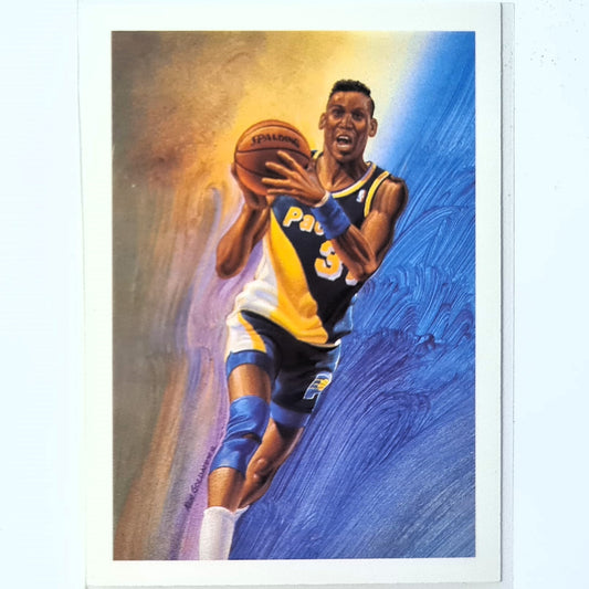 Reggie Miller 1990 NBA Hoops illustrated ken goldammer #365 NBA Basketball Indiana Pacers excellent/mint Sleeved