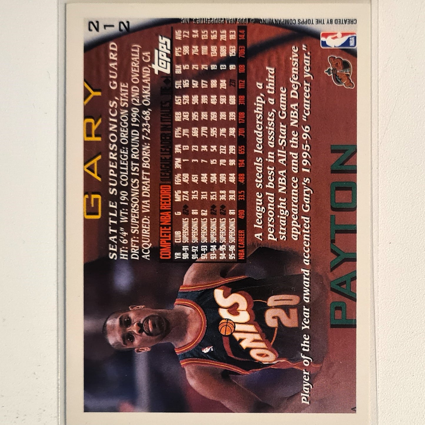 Gary Payton 1996 Topps NBA 50 Rare foil #212 NBA Basketball Seattle Super Sonics excellent Sleeved