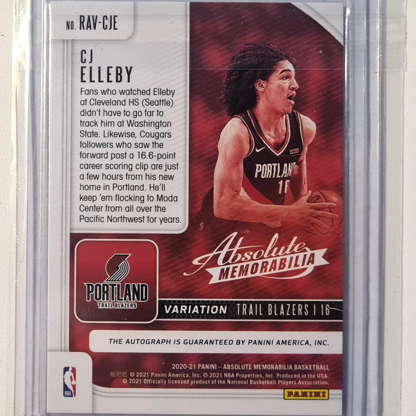 CJ Elleby 2020-21 Panini Absolute Memorabilia Auto Rookie RC RAV-CJE NBA Basketball Portland Trail Blazers Mint Sleeved