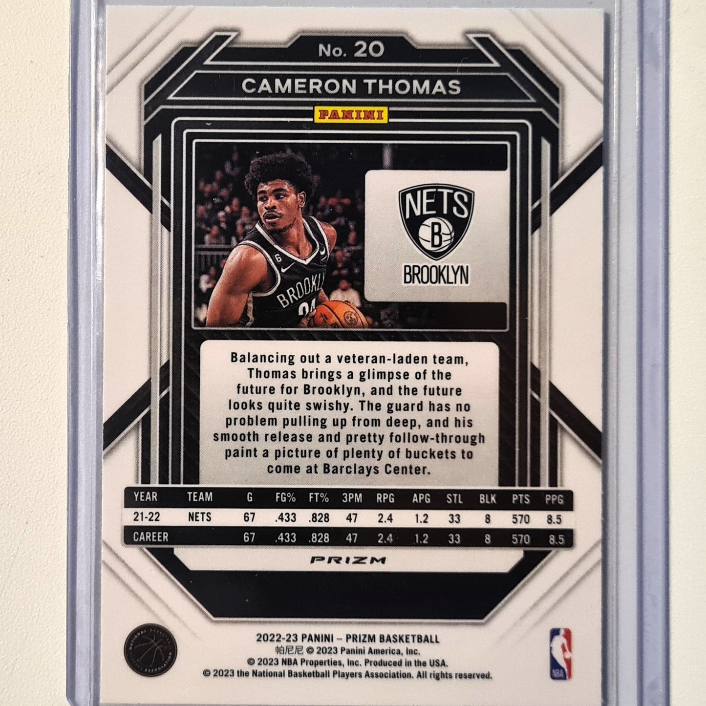 Cameron Thomas 2022-23 Panini Prizm refractor #20 NBA Basketball Brooklyn Nets Mint Sleeved