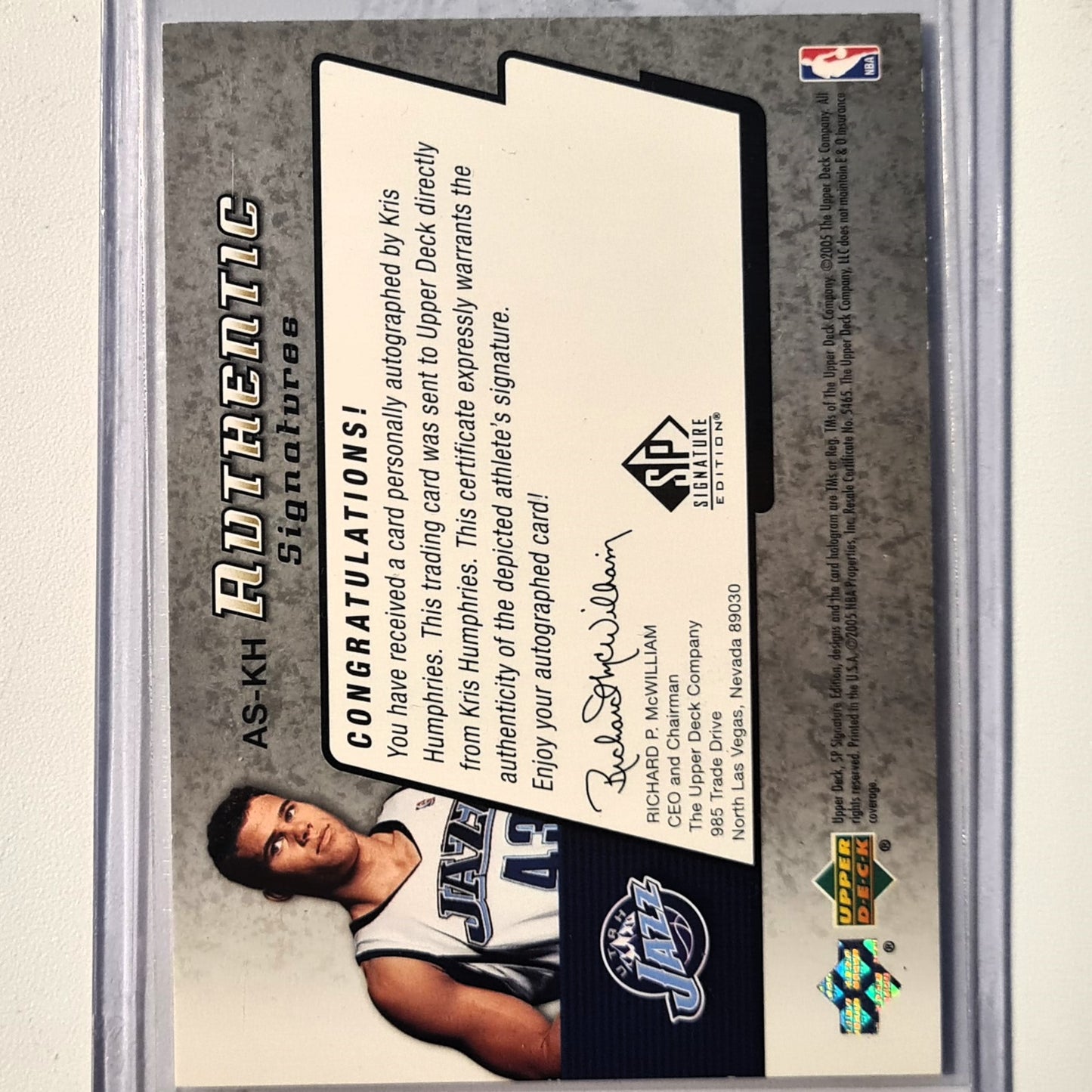 Kris Humphries 2005 Upper-Deck Authentic Signatures Rookie RC AS-KH NBA Basketball Utah Jazz excellent Sleeved