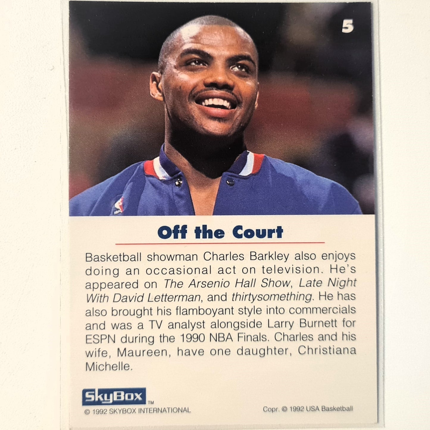 Charles Barkley 1992 skybox USA basketball off the court #5 NBA Basketball Philadelphia 76ers excellent Sleeved