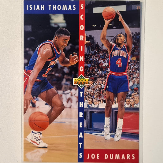 Isiah Thomas Joe Dumars 1992 Upper-Deck scoring threats #500 NBA Basketball Detroit Pistons Excellent Sleeved