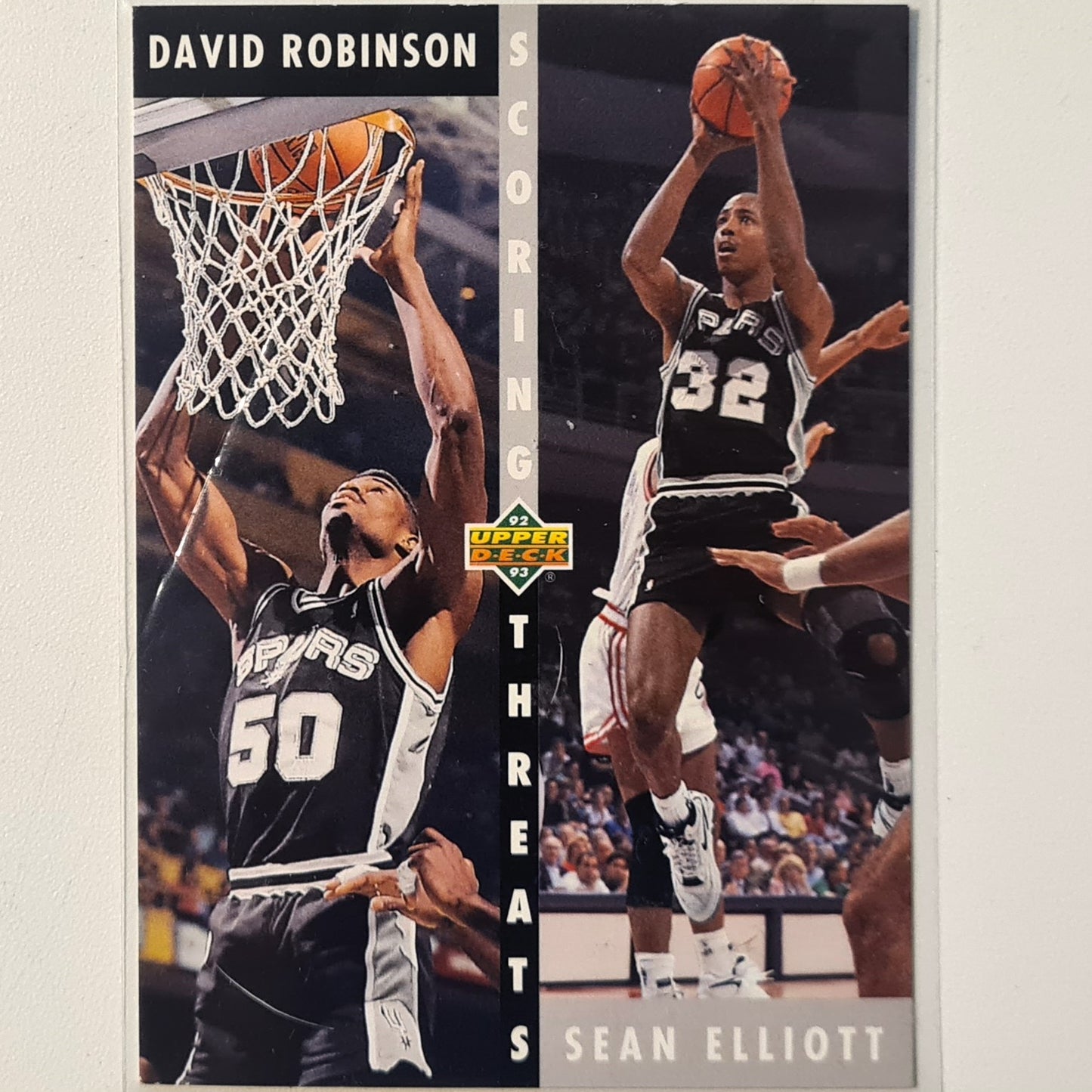 David Robinson Sean Elliott 1992 Upper-Deck scoring threats #505 NBA Basketball San Antonio Spurs Excellent Sleeved