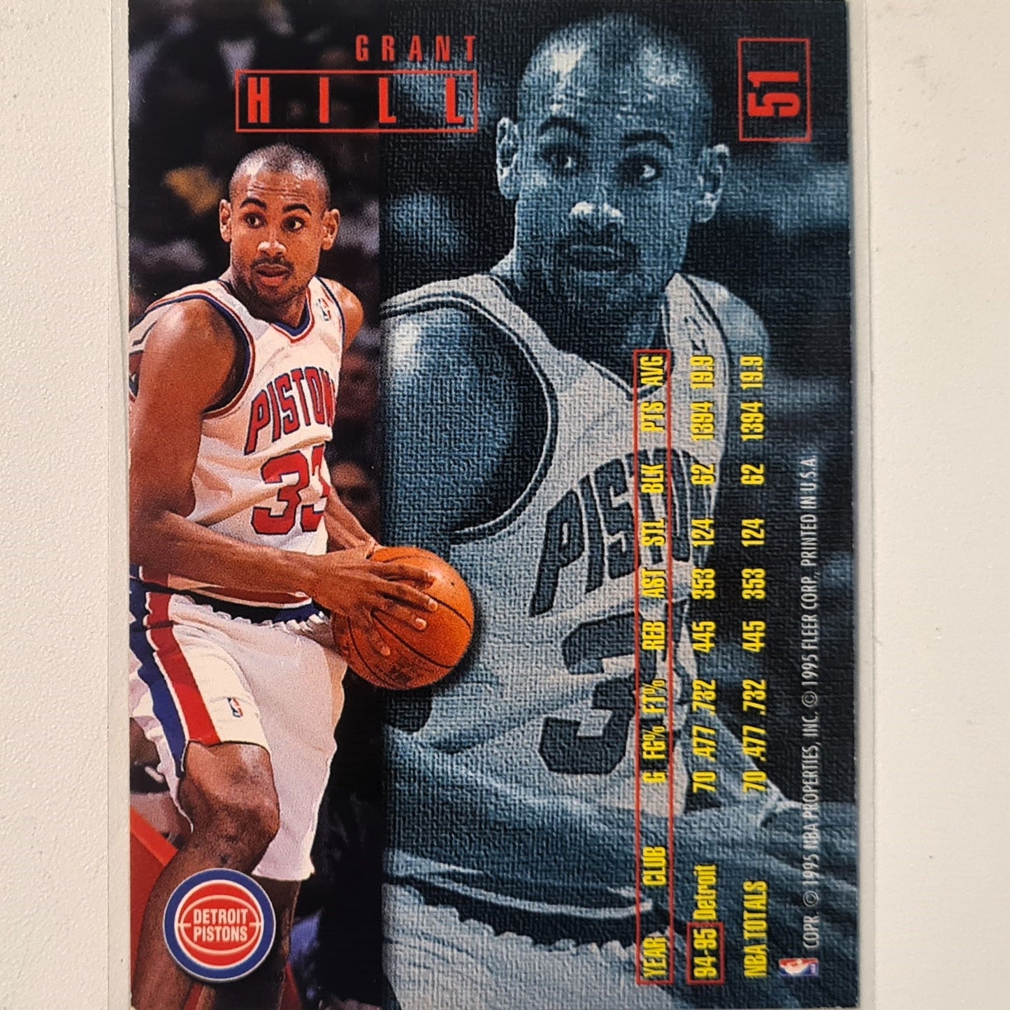 Grant Hill 1995 Fleer 95-96 #51 NBA Basketball Detroit Pistons Very good Sleeved