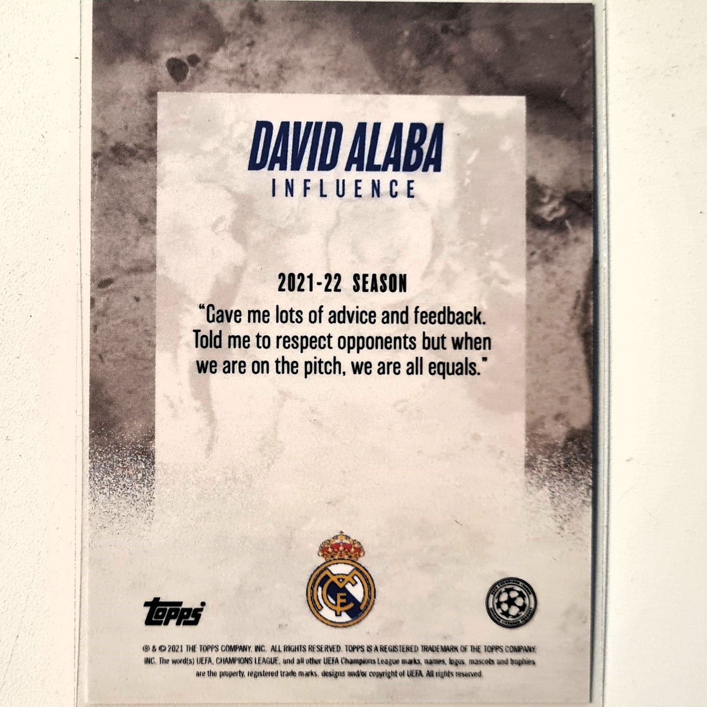 David Alaba 2021 Topps Alphonso Davies curated set influence Football Real Madrid Excellent-Mint Sleeved