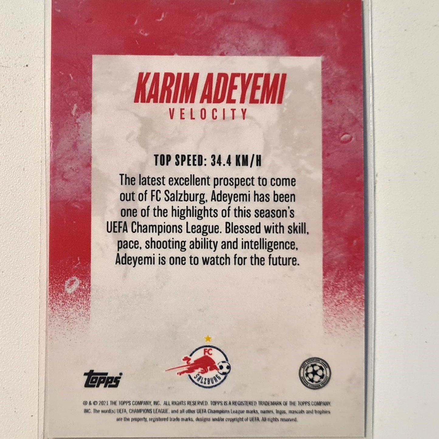 Karim Adeyemi 2021 Topps Alphonso Davies curated set Velocity Football Sulzburg Excellent-Mint Sleeved