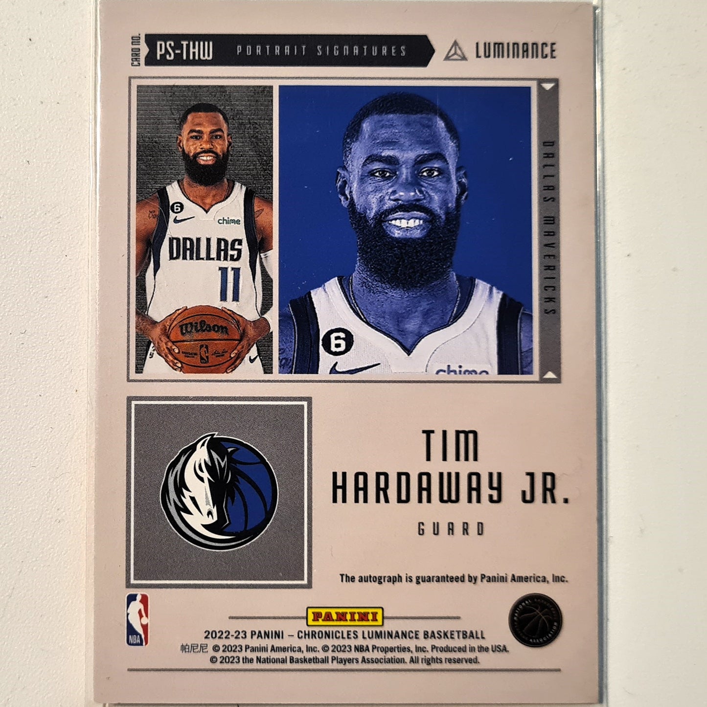 Tim Hardaway Jr 2022-23 Panini Chronicles Luminance auto numbered 089/149 PS-THW NBA Basketball Dallas Mavericks Excellent/mint Sleeved