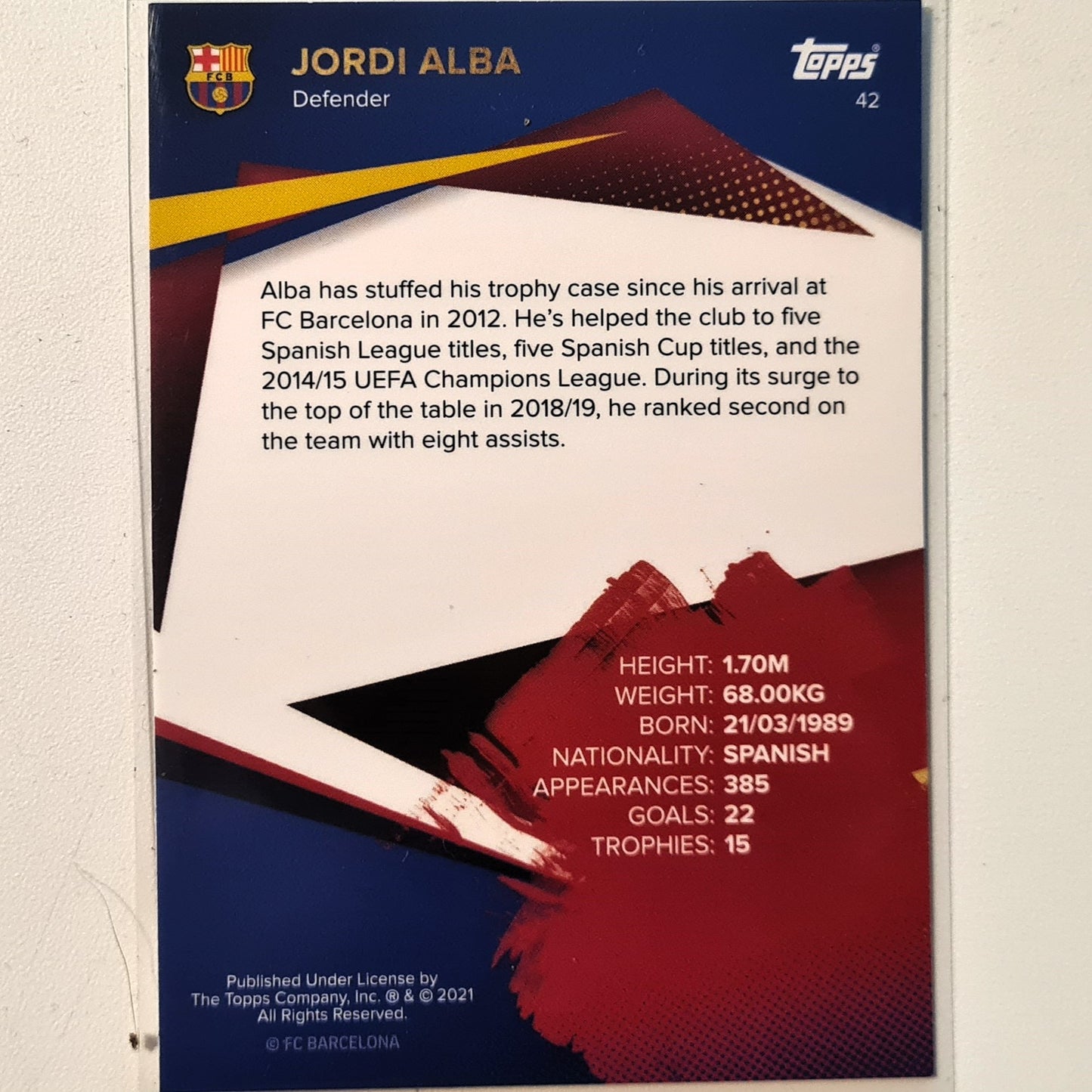 Jordi Alba 2021 Topps Barcelona curated team set title winners #42 Soccer football excellent/mint Sleeved