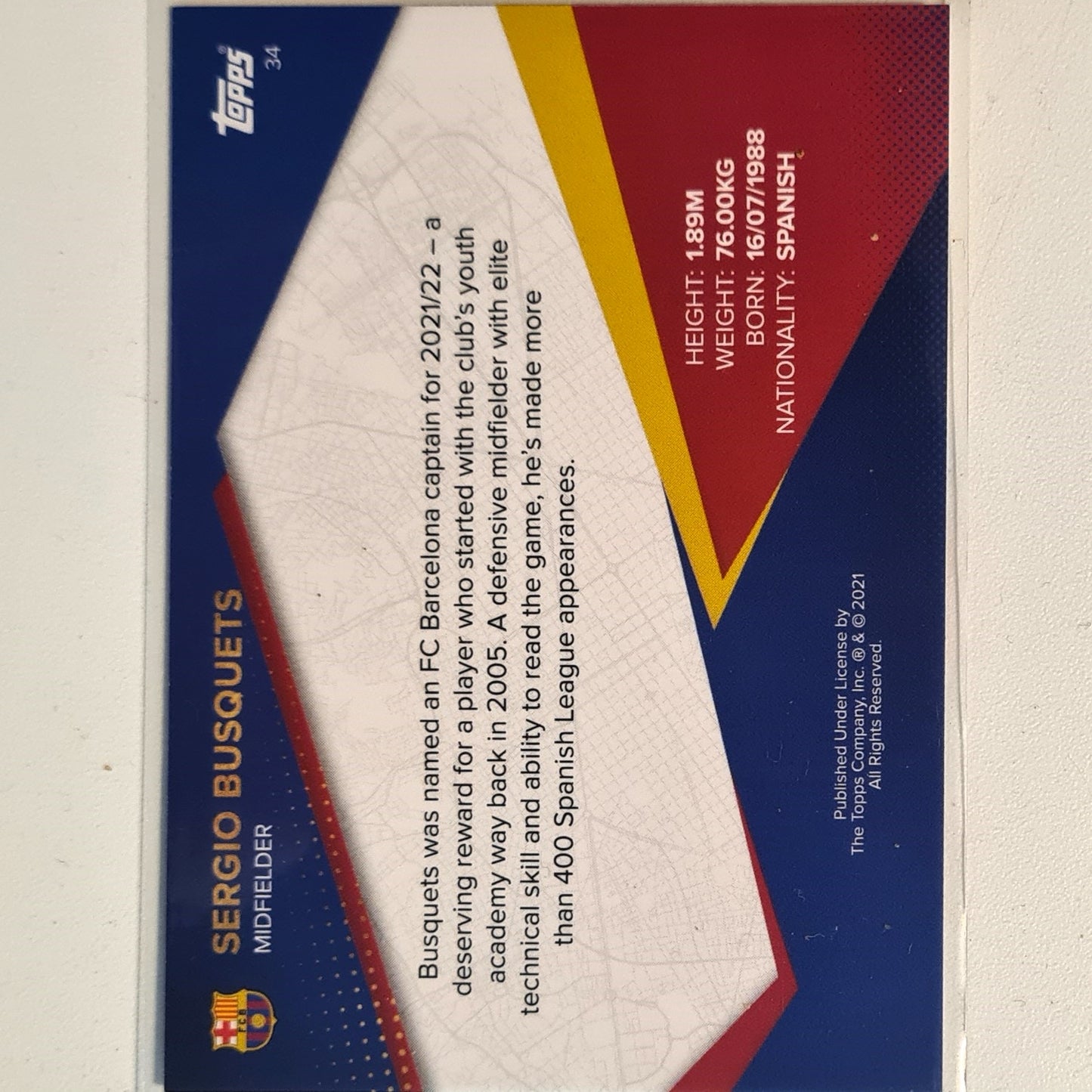 Sergio Busquets 2021 Topps Barcelona curated team set #34 Soccer football excellent/mint Sleeved