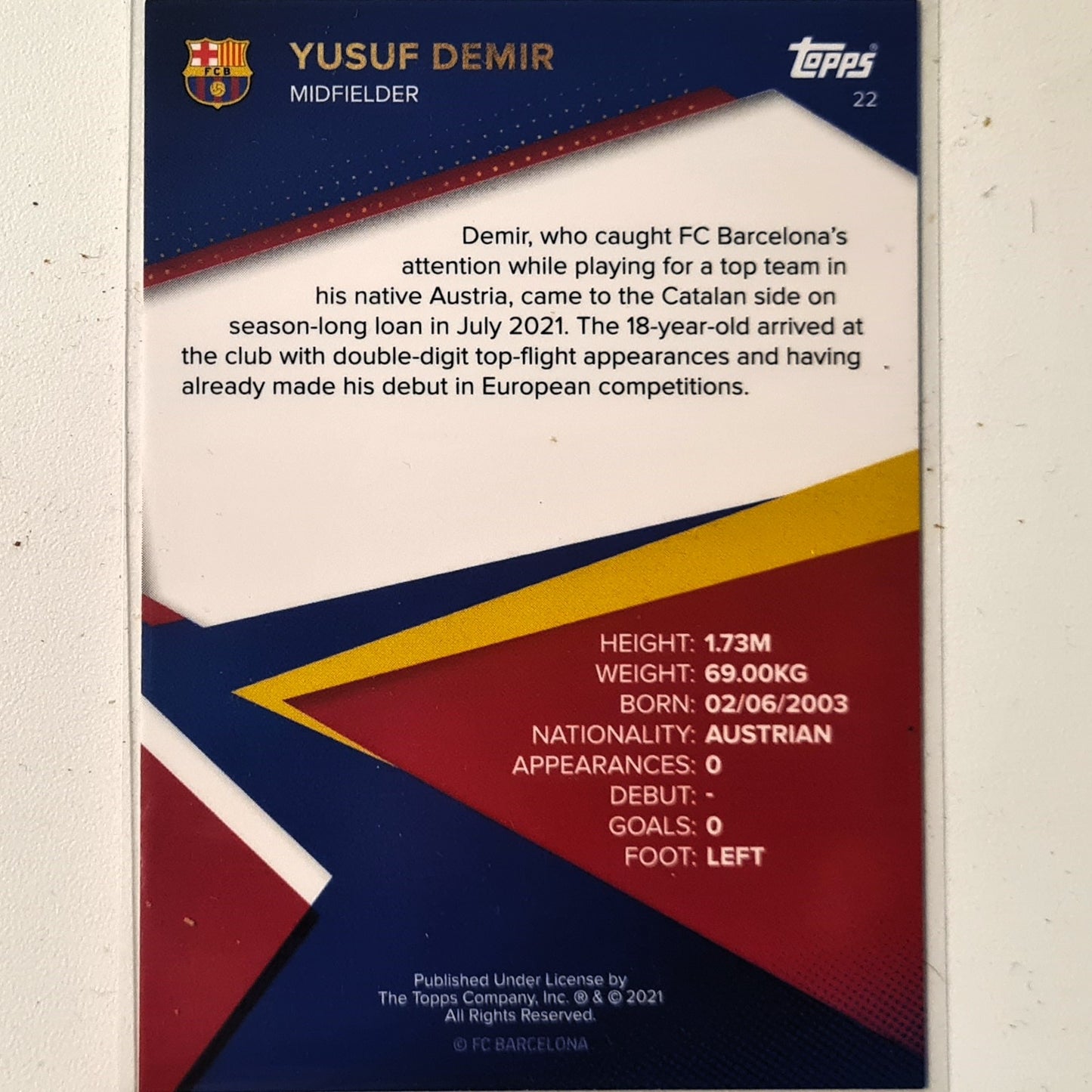 Yusuf Demir 2021 Topps Barcelona curated team set Rookie RC Soccer football excellent/mint Sleeved