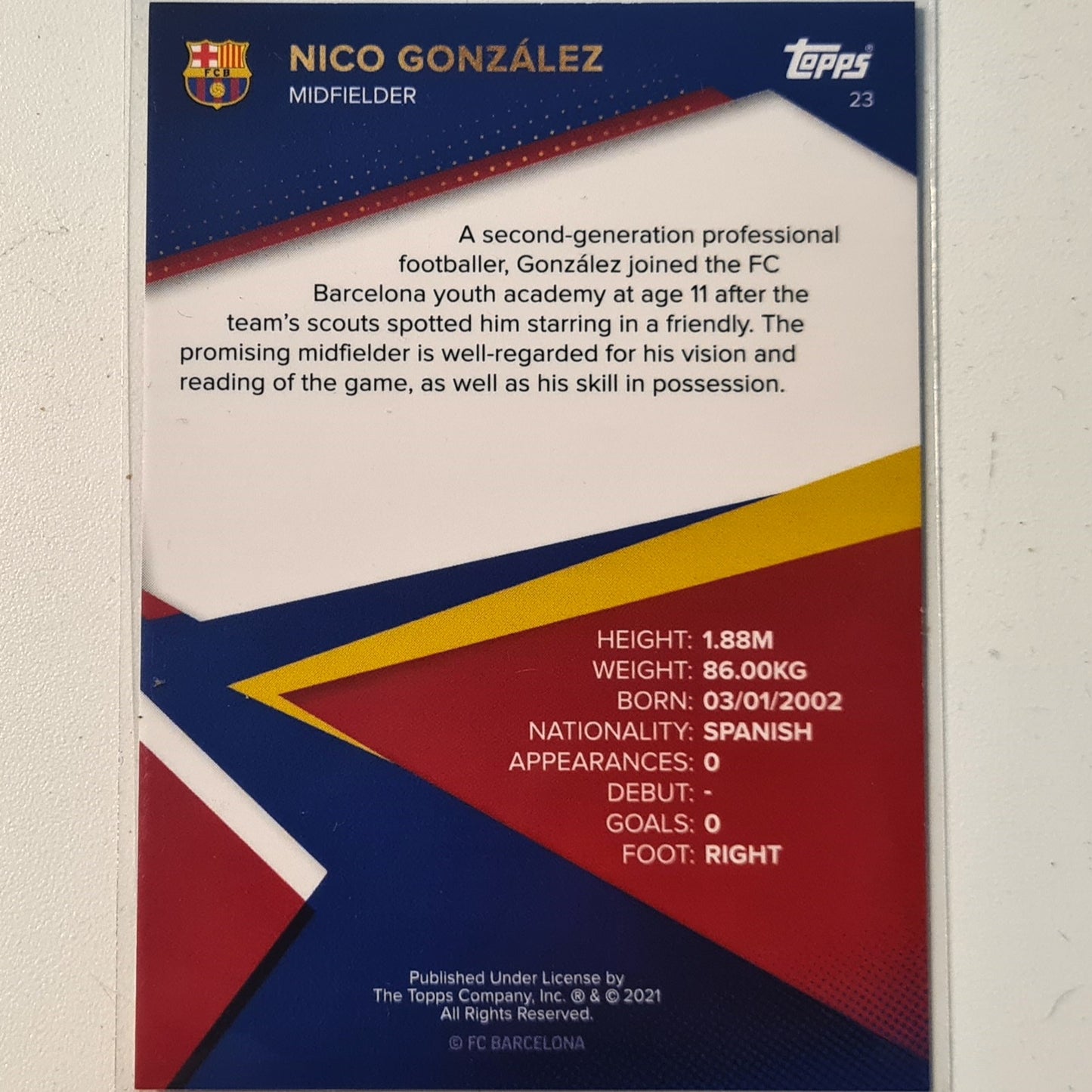 Nico Gonzalez 2021 Topps Barcelona curated team set Rookie RC Soccer football excellent/mint Sleeved