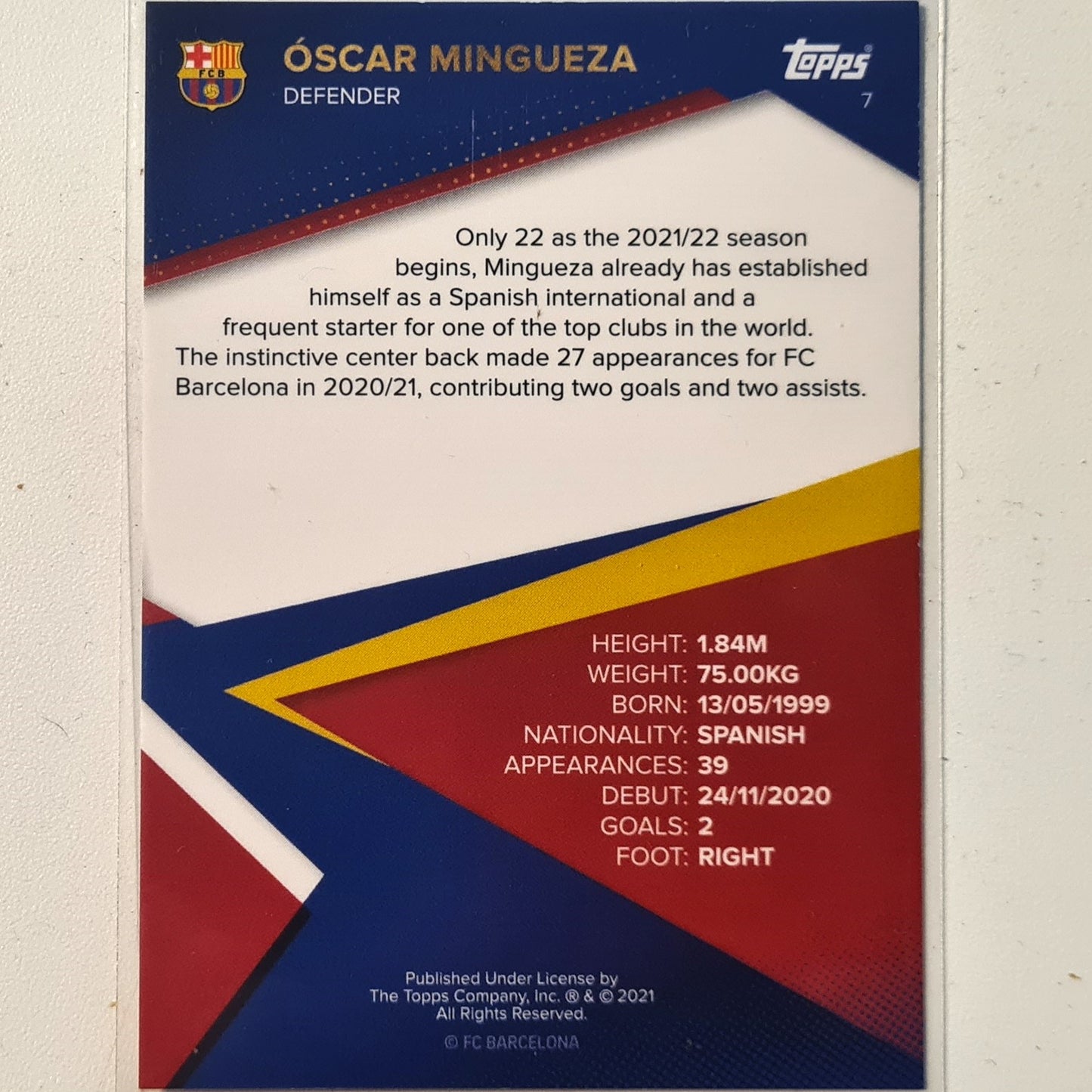 Oscar Mingueza 2021 Topps Barcelona curated team set Rookie RC Soccer football excellent/mint Sleeved