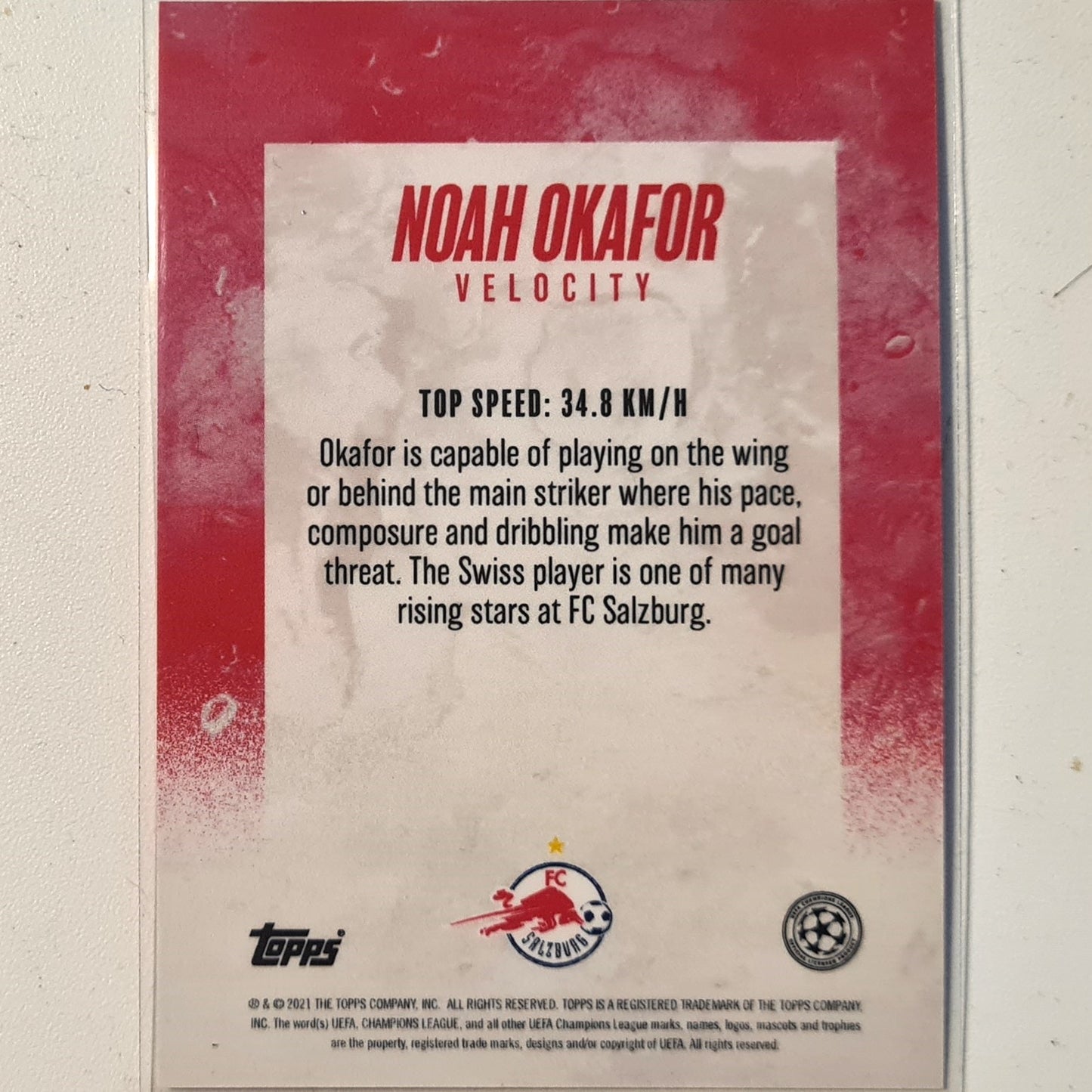 Noah Okafor 2021 Topps Alphonso Davies curated set Velocity Football Salzburg Excellent-Mint Sleeved