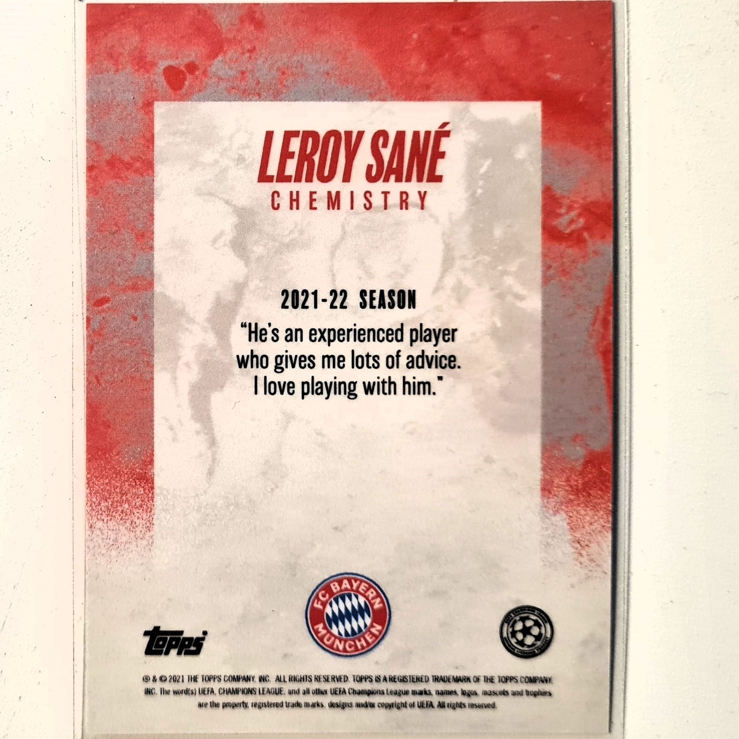 Leroy Sane 2021 Topps Alphonso Davies curated set Chemistry Football Bayern Munich Excellent-Mint Sleeved