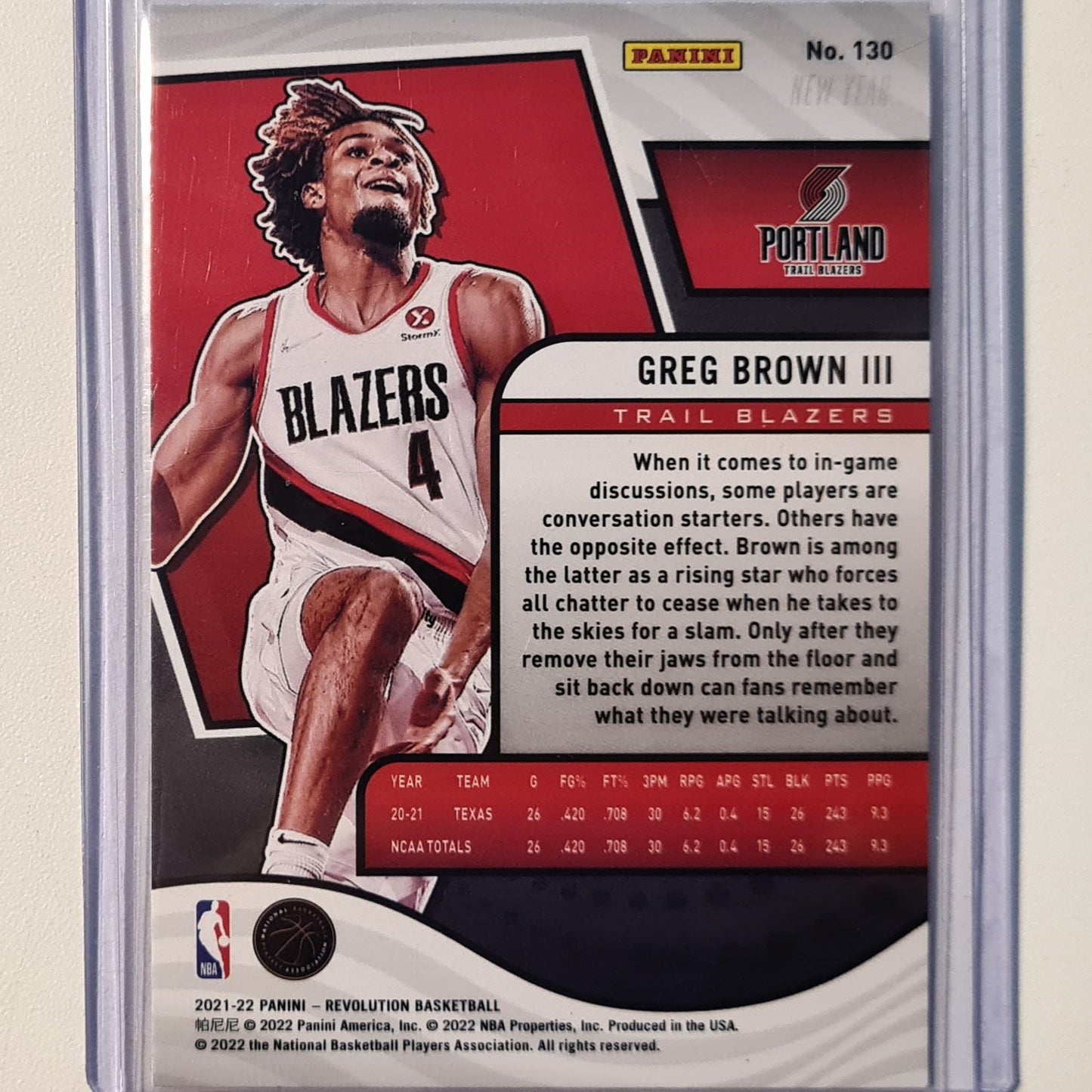 Greg Brown III 2021-22 Panini Revolution Rookie RC CRACKED ICE RED  #130 NBA Basketball Portland Trail Blazers Excellent sleeved