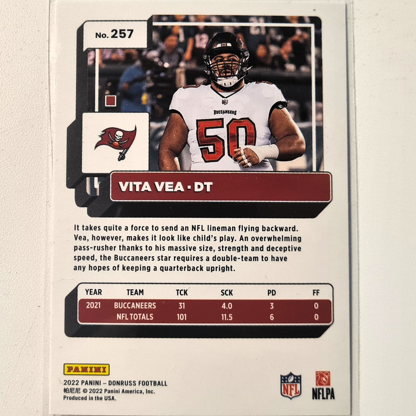 Vita Vea 2022 Panini Donruss Football #257 NFL American Football Tampa bay Buccaneers Excellent sleeved