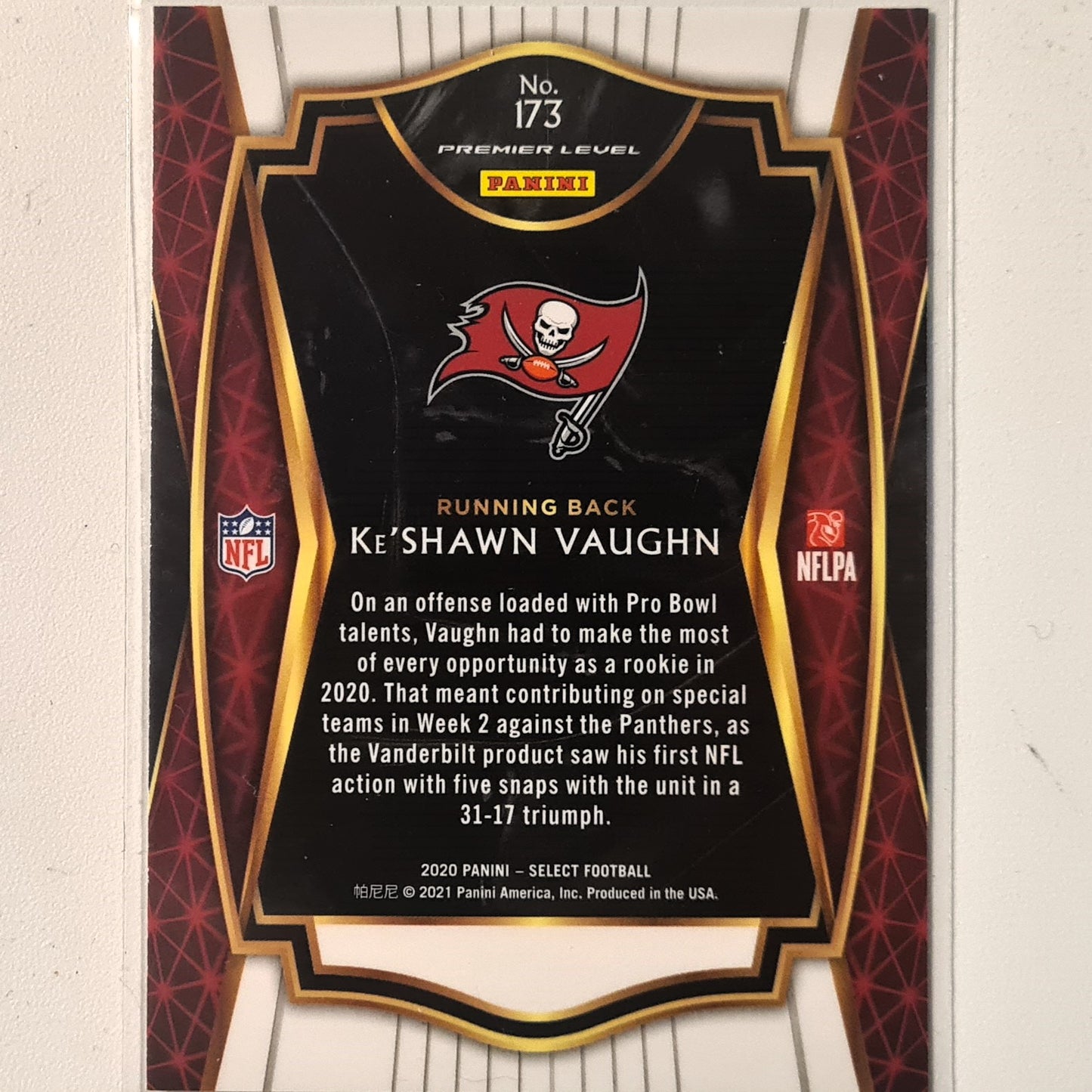 Ke'Shawn Vaughn 2020 Panini select Football Rookie RC #173 NFL American Football Tampa bay Buccaneers Excellent sleeved