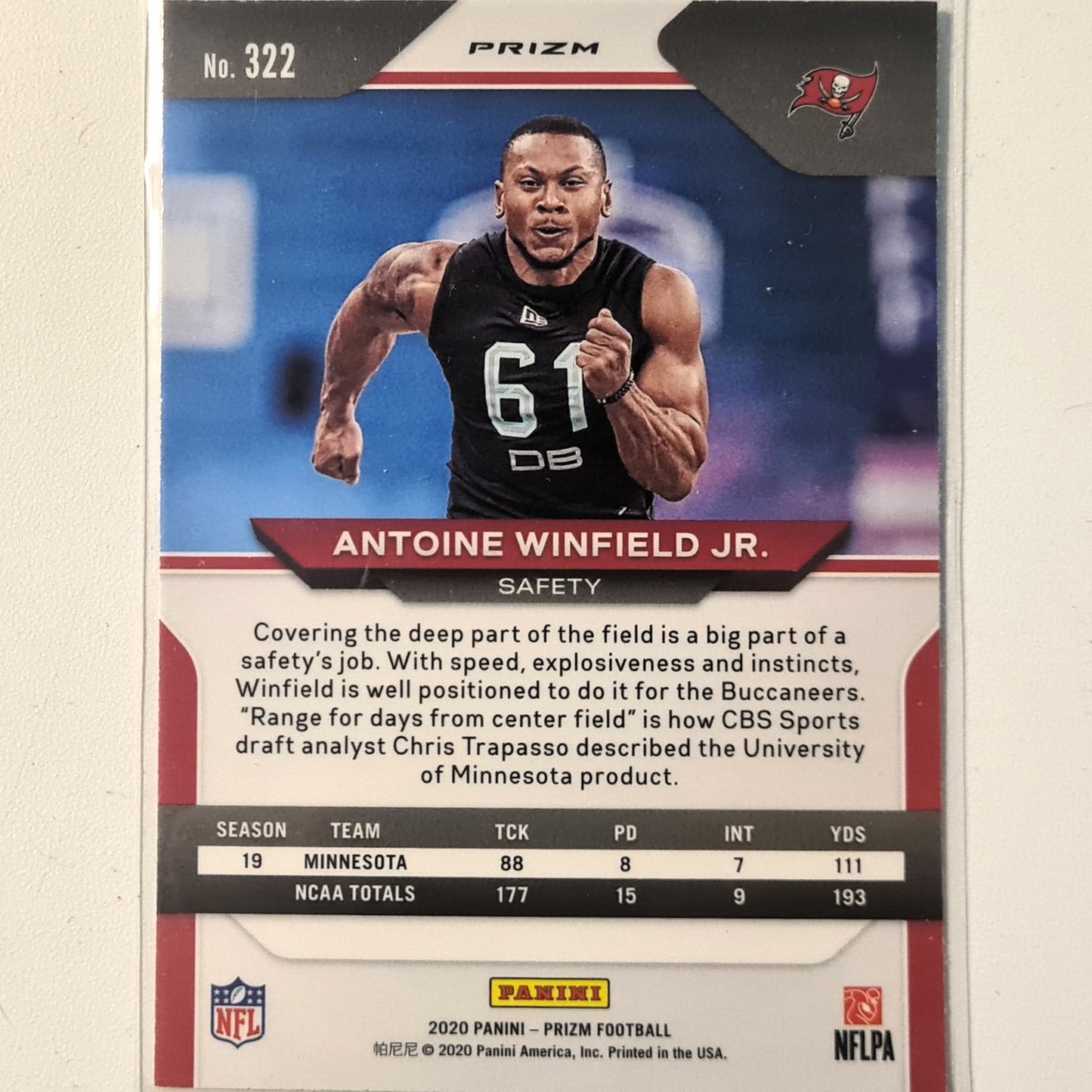 Antoine Winfield Jr 2020 Panini Prizm Football Green Rookie RC #322 NFL American Football Tampa bay Buccaneers Excellent sleeved