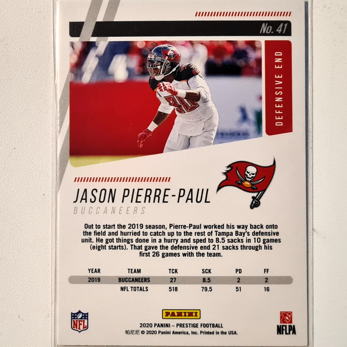 Jason Pierre-Paul 2020 Panini Prestige Football #41 NFL American Football Tampa bay Buccaneers Excellent sleeved