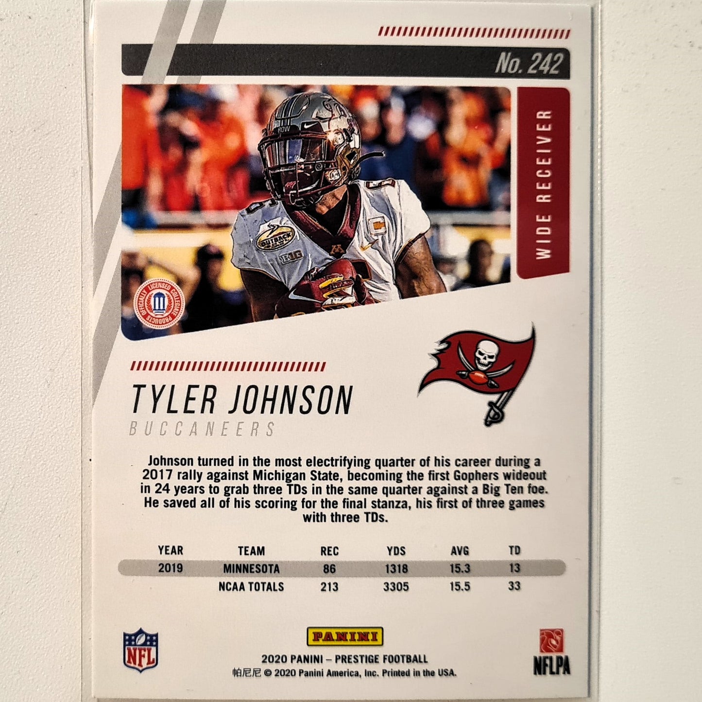 Tyler Johnson 2020 Panini Prestige Football Rookie RC #242 NFL American Football Tampa bay Buccaneers Excellent sleeved