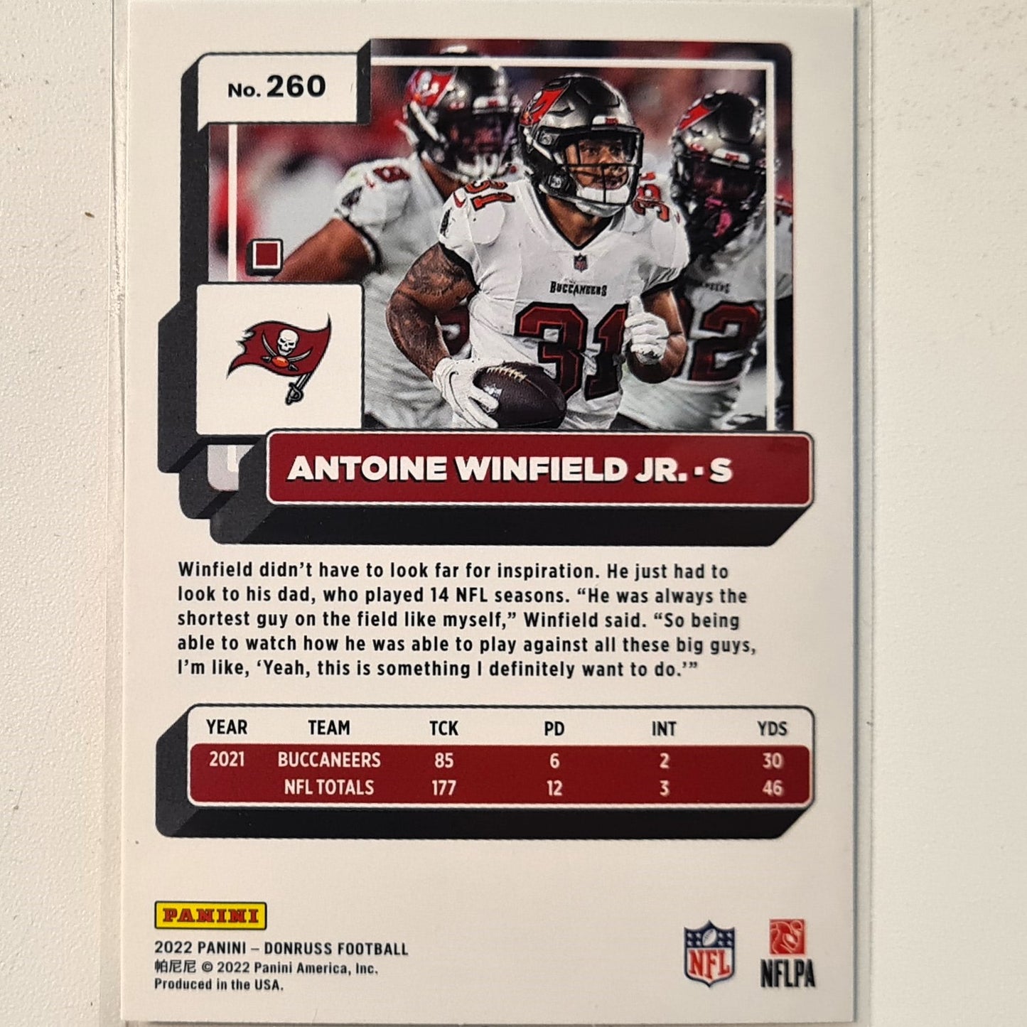 Antione Winfield Jr 2022 Panini Luminance Football #260 NFL American Football Tampa bay Buccaneers Excellent sleeved