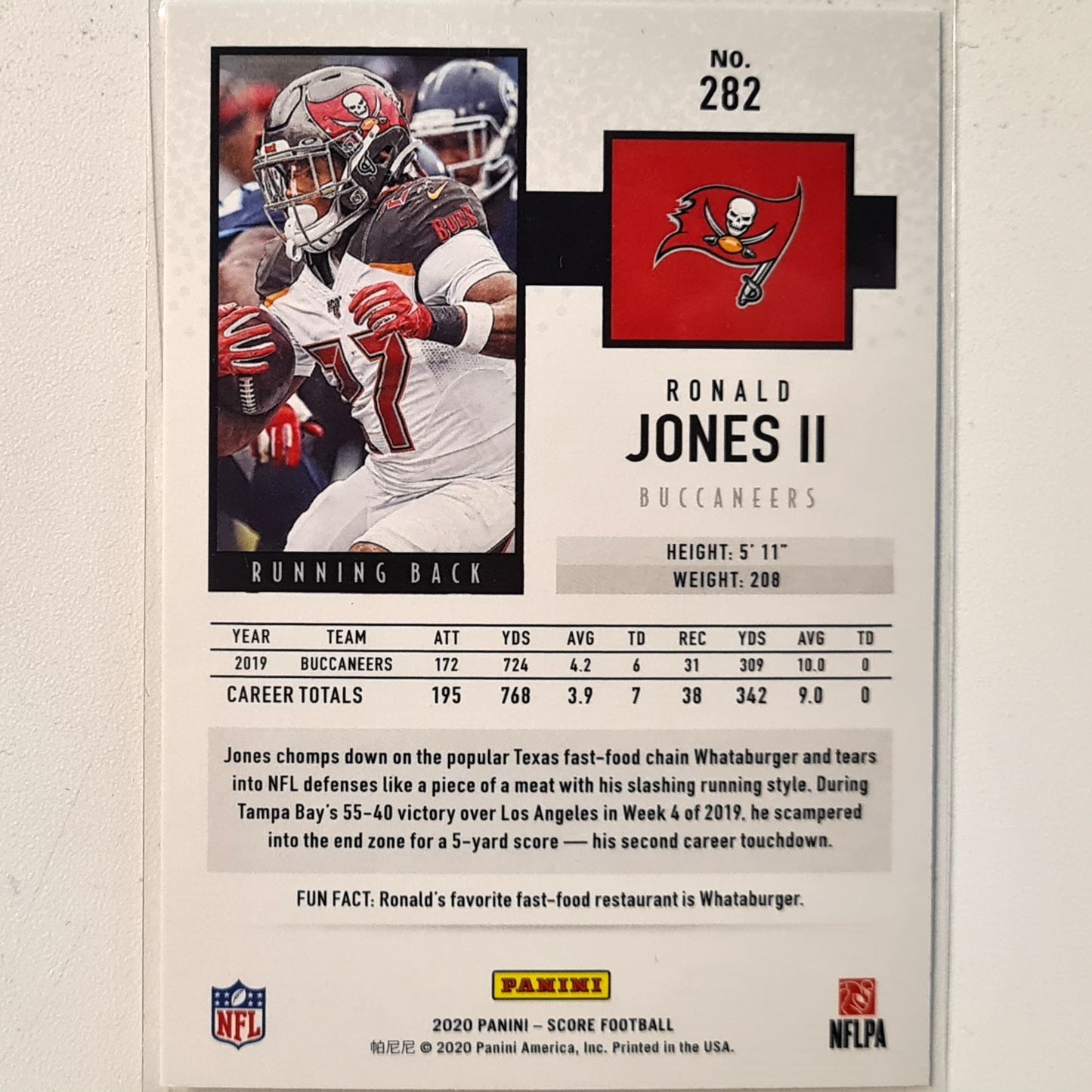 Ronald Jones II 2020 Panini Score Football #282 NFL American Football Tampa bay Buccaneers Excellent sleeved