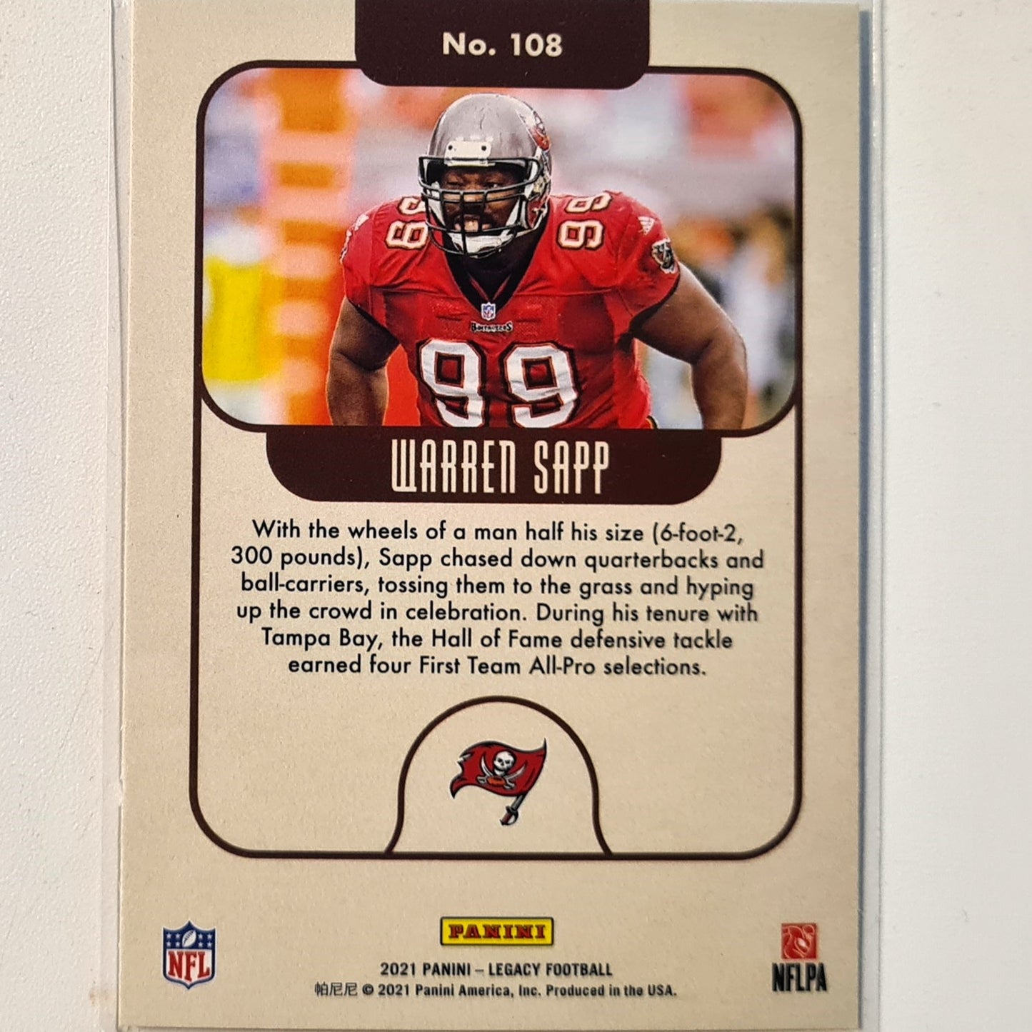 Warren Sapp 2021 Panini Legacy Football Legends #108 NFL American Football Tampa bay Buccaneers Excellent sleeved