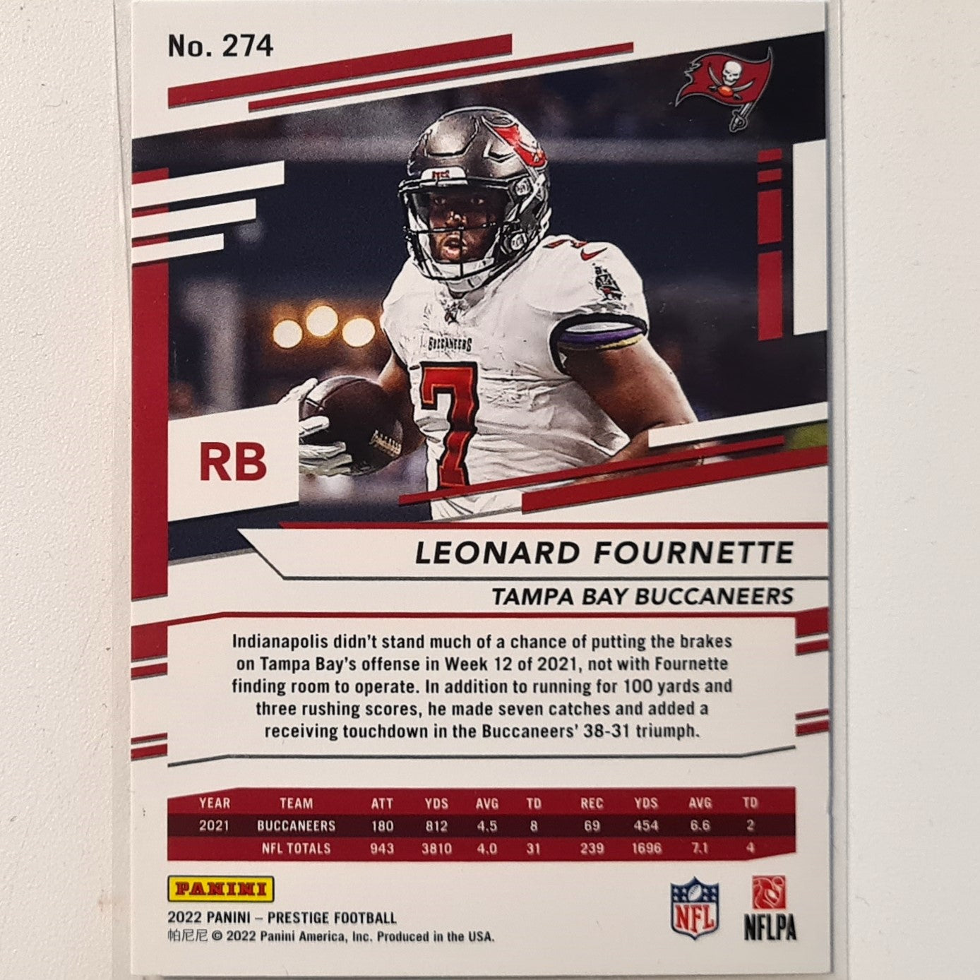 Leonard Fournette 2022 Panini Prestige Football #274 NFL American Football Tampa bay Buccaneers Excellent sleeved